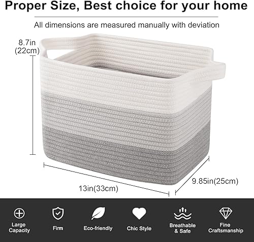 Miniatura 3 de OIAHOMY Cesta de almacenamiento, cestas de almacenamiento para estantes, cestas de cuerda de algodón para almacenamiento, cesta tejida para