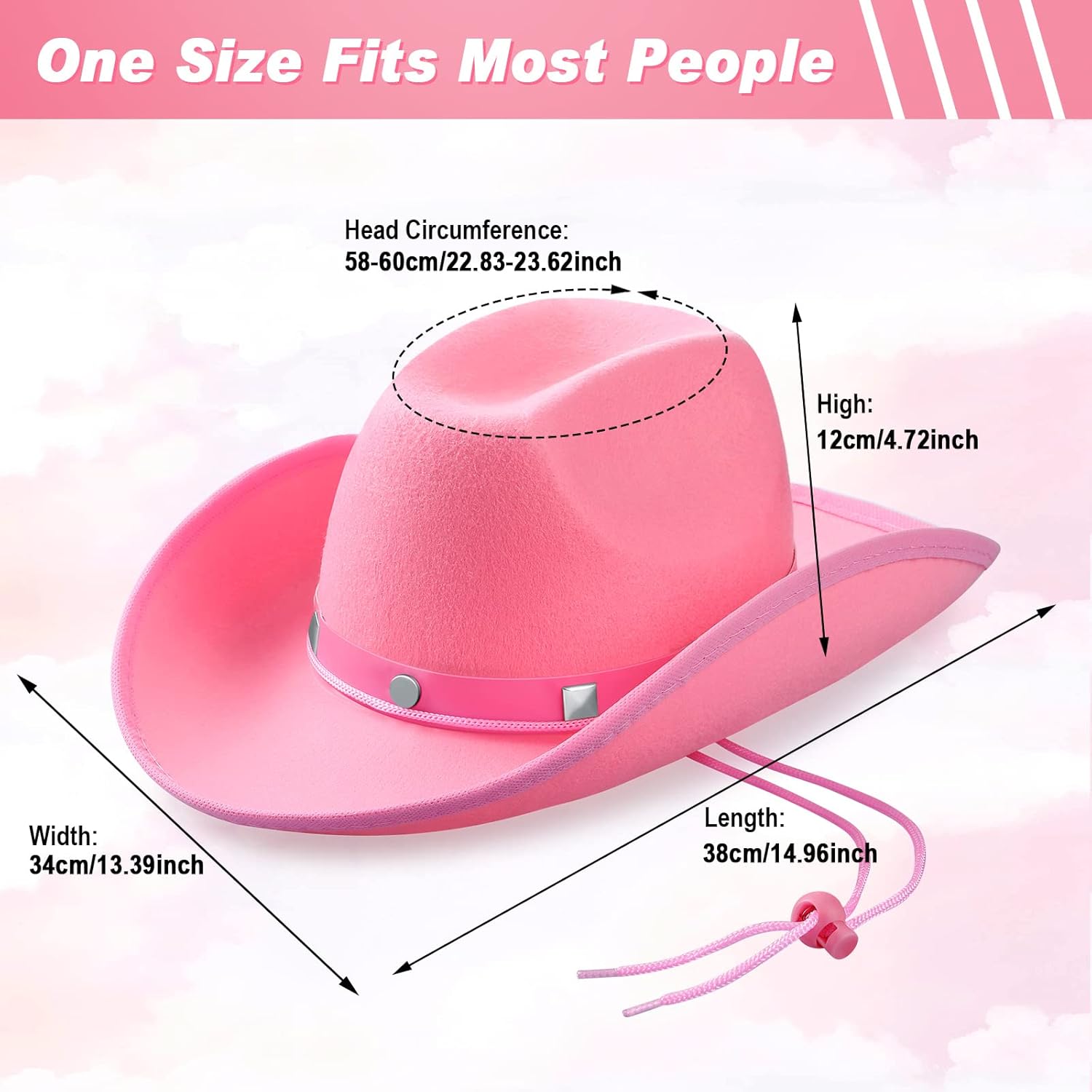 Coume 6 Pcs Pink Cowboy Hat - Cowgirl Hats Pack & Western Studded Cowboy Hat Costume Accessories for Adults, Texan Men Women Party