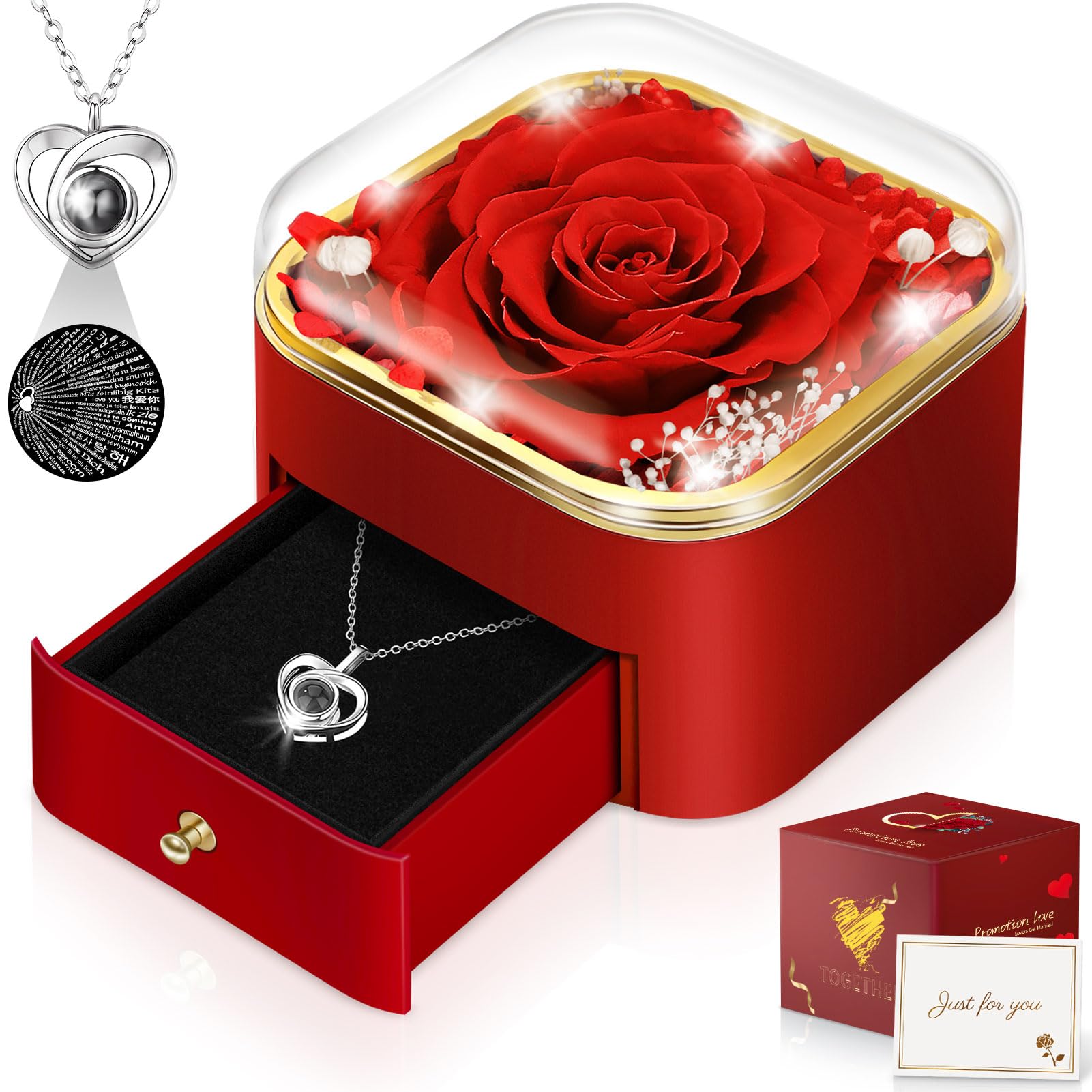 Rose Gifts for Women, Mum, Girlfriend, Eternal Flowers, Preserved Real Rose with I Love You Necklace, Birthday, Anniversary, Valentine's Day, Mother's Day, Christmas-image-36