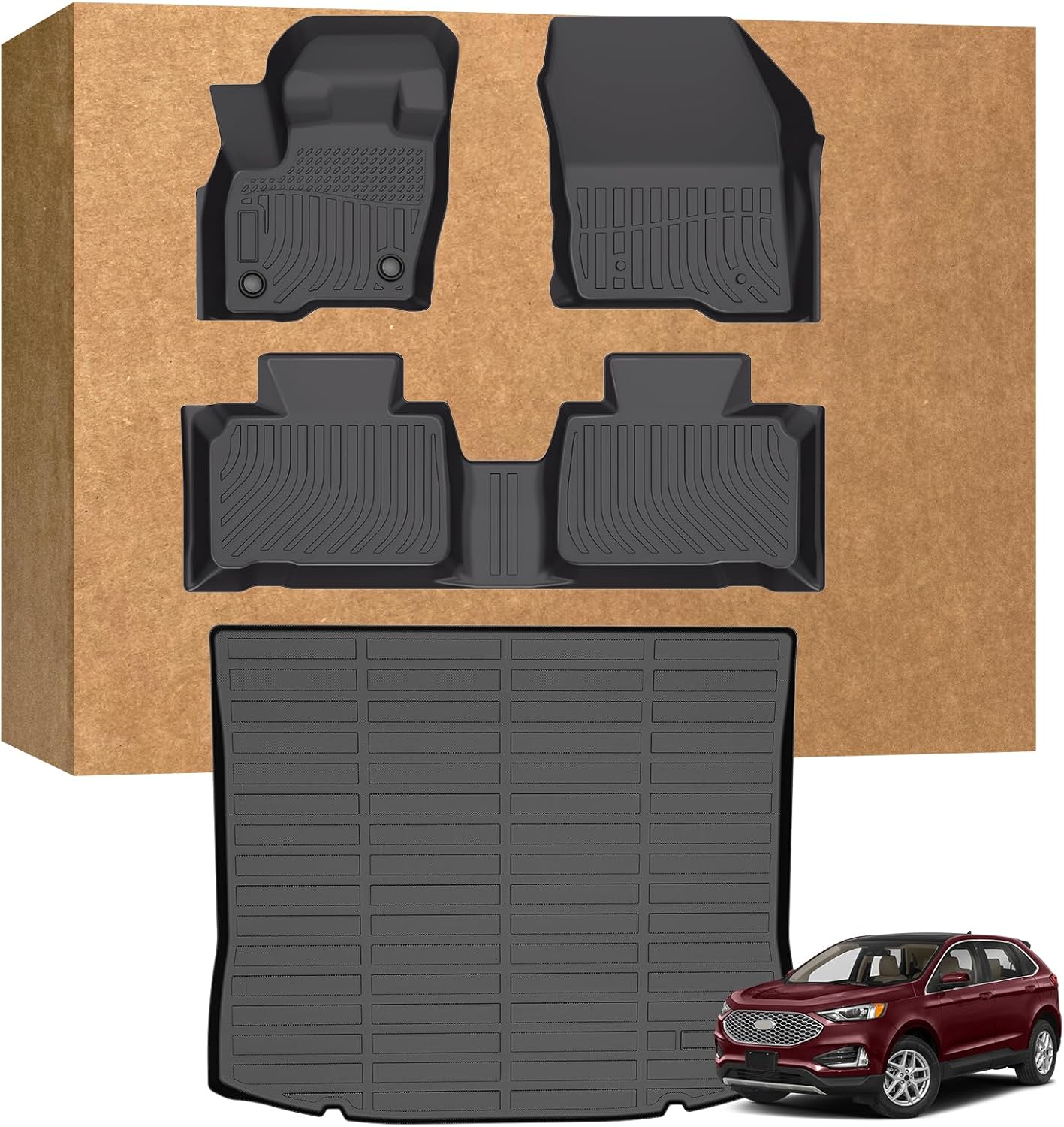 Floor Mats for Ford Edge 2015-2025 (for SE/SEL/SEL Plus/Titanium/Sporrt/ST/ST-Line), TPE Waterproof Non-Slip All Weather Protection Custom, Floor Mats & Cargo Liner