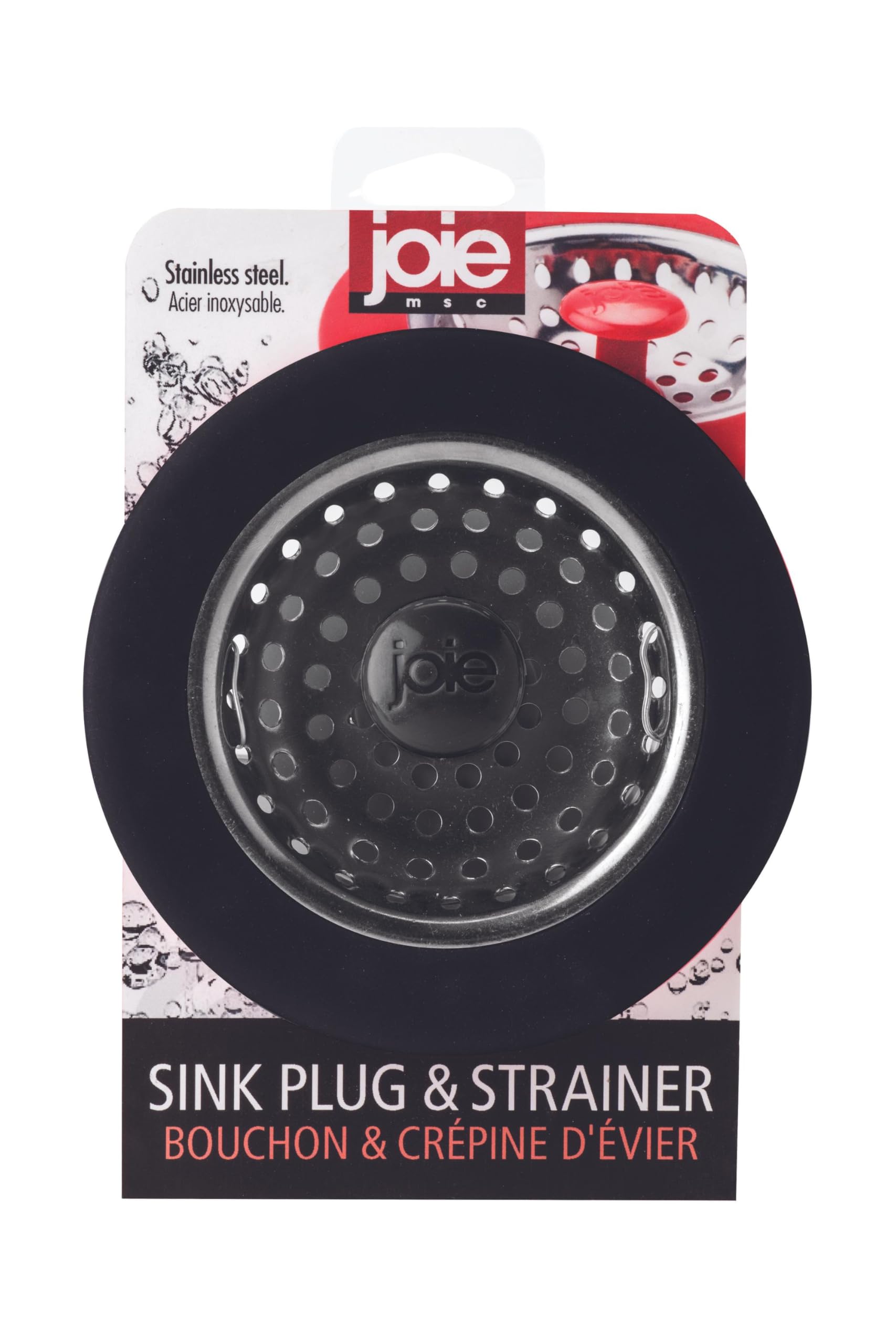 Joie Kitchen Sink Strainer Basket, Fits All Standard Sinks, Stainless Steel, Garbage Disposal Drain Cover, 4.5-Inch, Black or Red