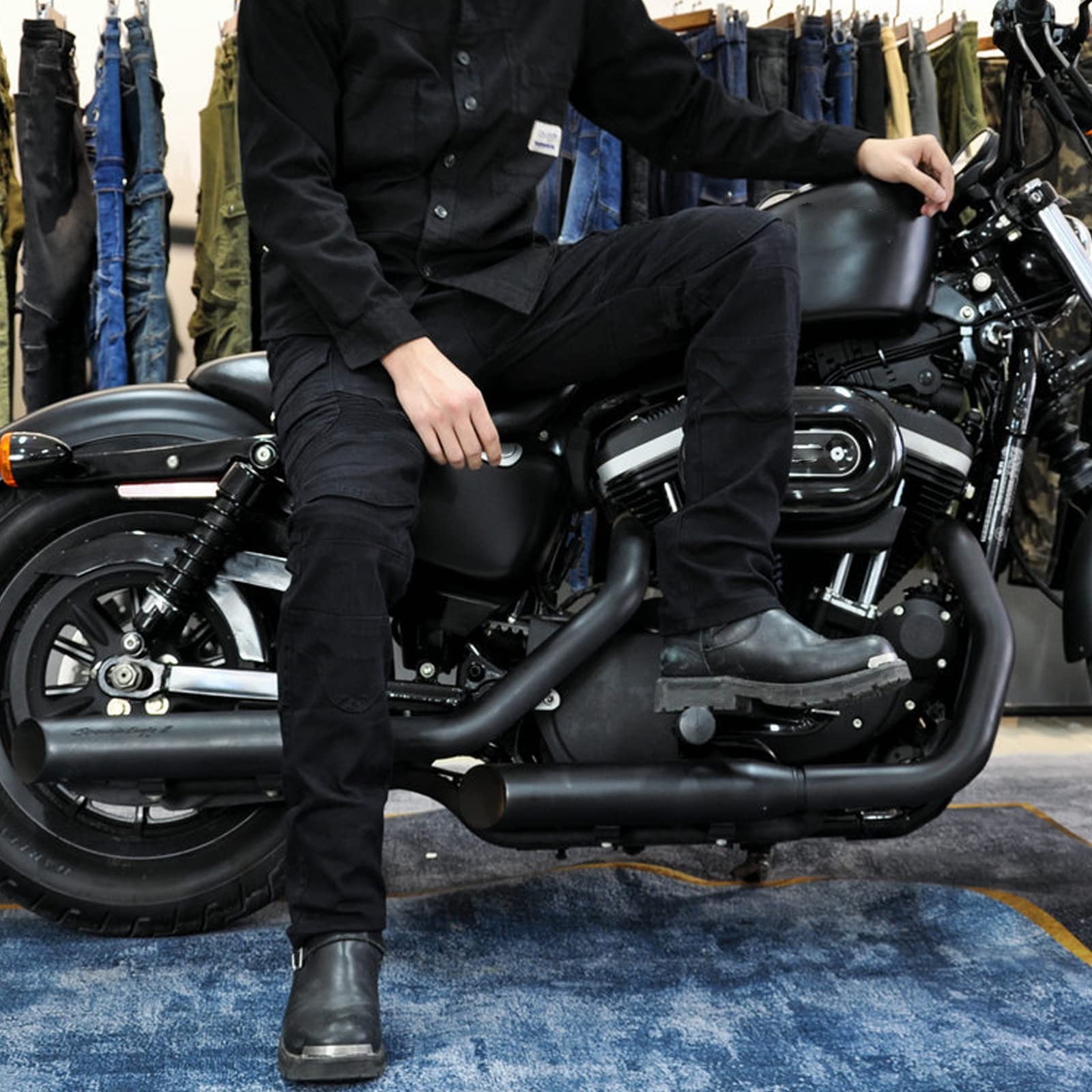 Spodnie motocyklowe wodoodporne dżinsy motocyklowe, rozciągliwe, męskie, tekstylne, z ulepszonymi ochraniaczami