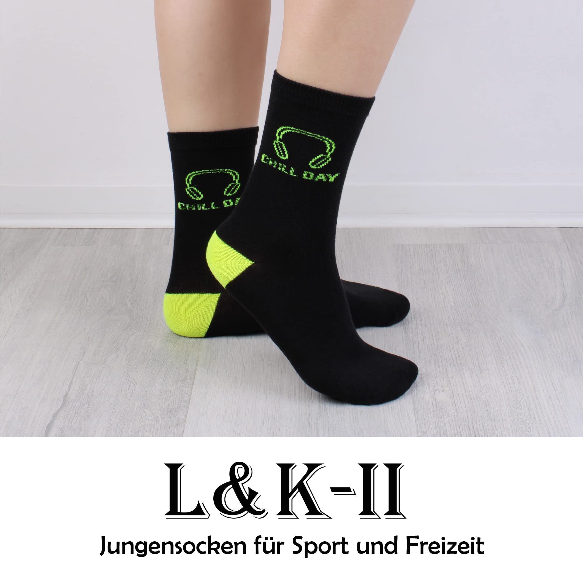 L&K-II 10/12 Chaussettes enfants coton hiver motifs fusée football Dino