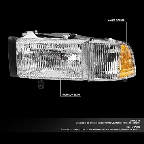 Vista 28 de DNA MOTORING Par de faros delanteros estilo OE + luces de esquina compatibles con 94-02 Ram, blanco, HL-OEM-DR94-4P OE-Blanco Claro