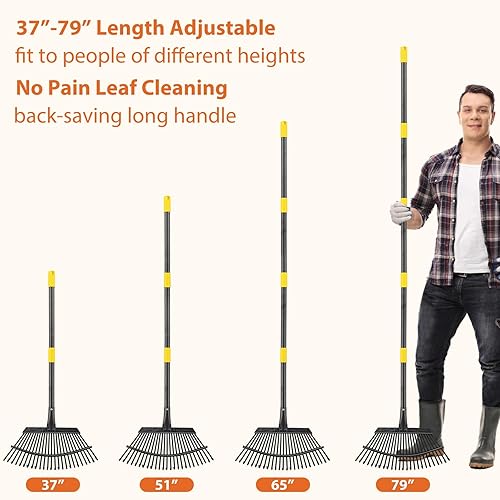 Miniatura 4 de Rastrillo de jardinería para hojas y césped, resistente, rastrillo de hojas de 79 pulgadas con 25 dientes sin obstrucciones, cabeza grande de 18.5