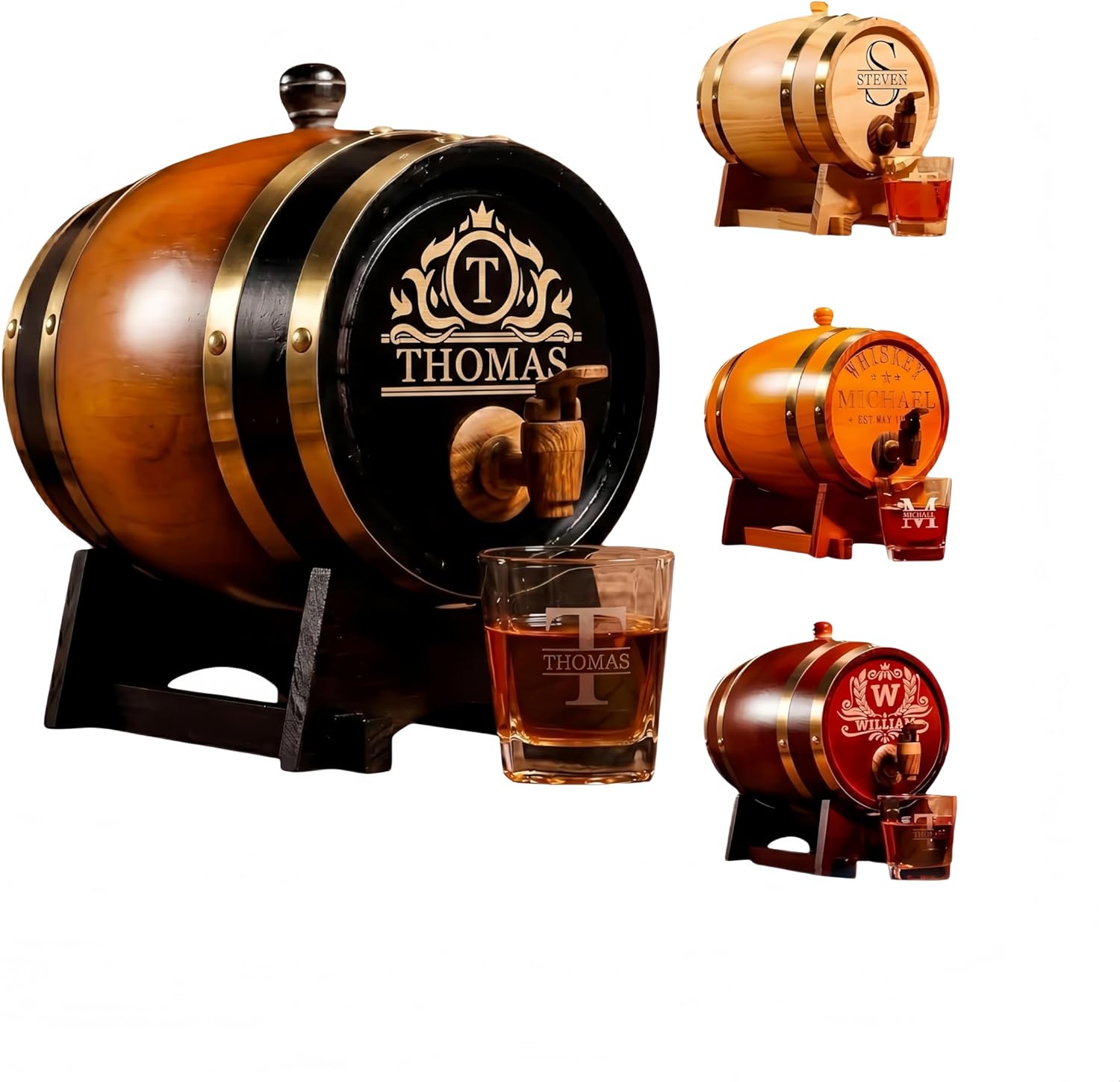 Personalized Wooden Whiskey Barrel – Custom Bourbon Cask with Name/Initial, Mini Aging Barrel with Resin Spigot, Gift for Men Dad Husband Fathers' Day