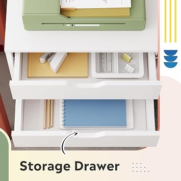 DEVAISE Mobile File Cabinet 5 Drawers, Wood Under Desk Drawers with Wheels for Home Office Storage Printer Stand, White