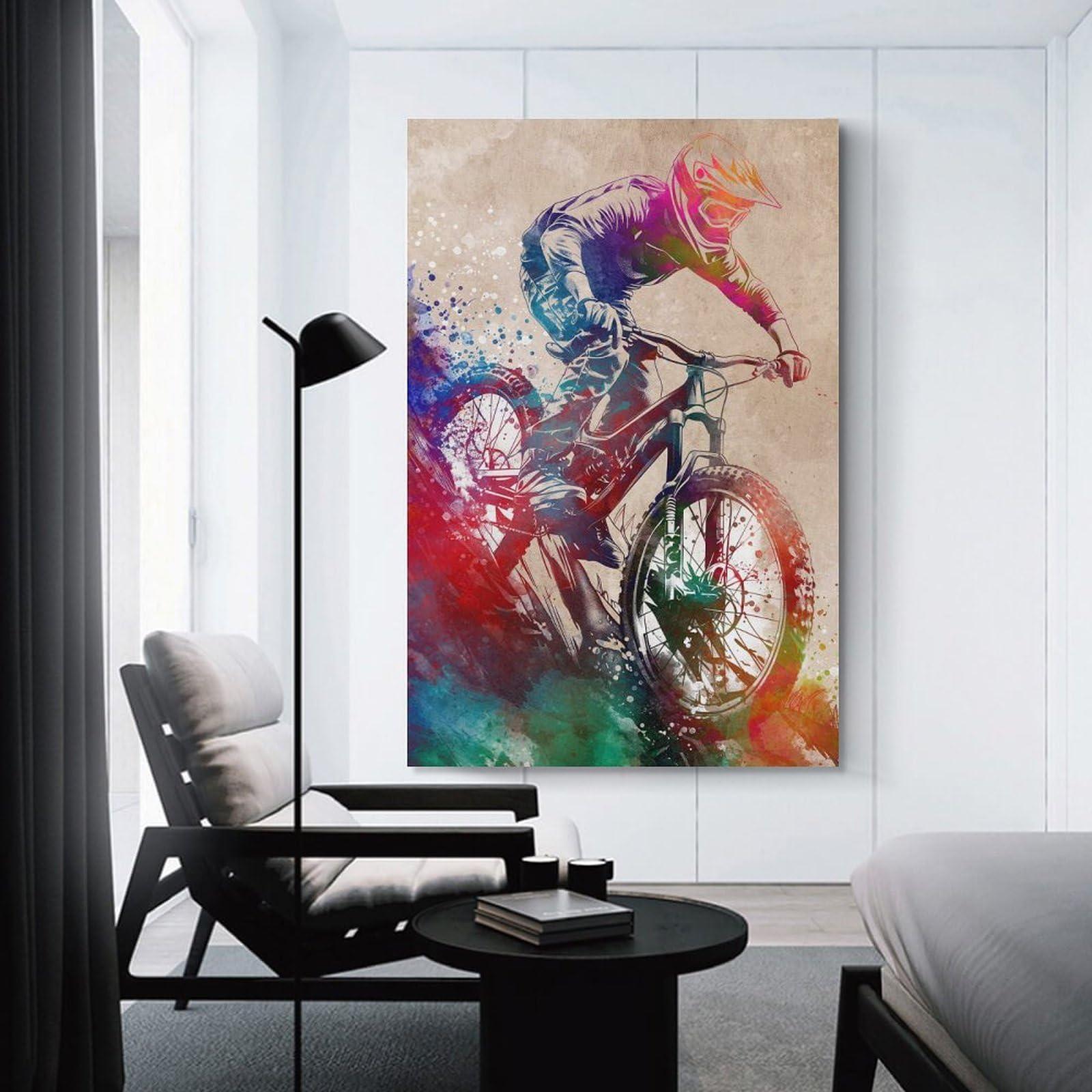 Junmoney Canvas Wall Decor Mountain Biker Watercolor, 24x36inch(60x90cm), for Gallery Wall Layouts in Home Or Office, Home Wall Art for Statement Displays