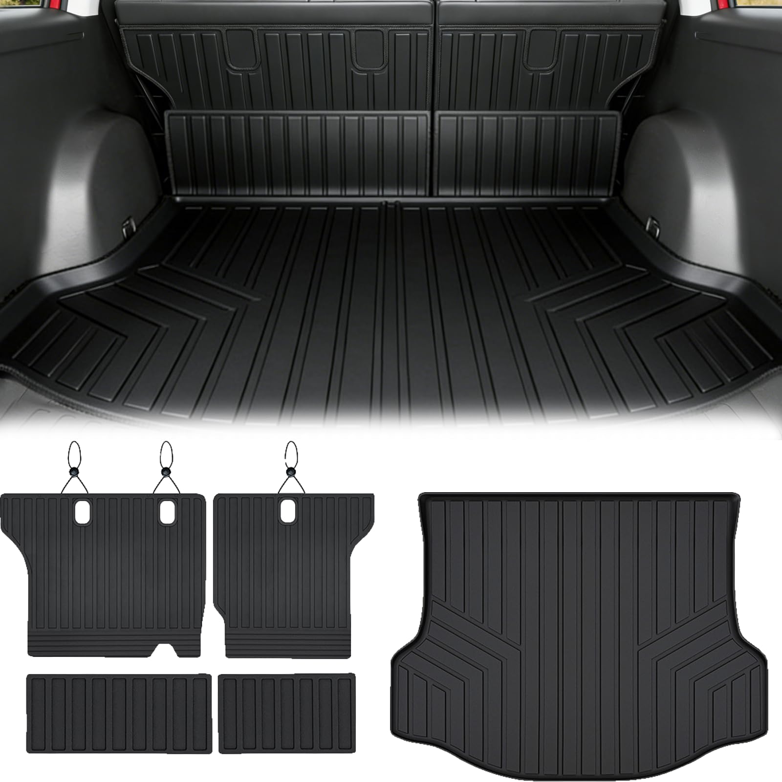 LJWAITO Floor Liners & Cargo Liners & Backrest Mat for 2016-2025 2026 Dodge Durango 6 Seats-2 Row Bucket Seat，TPE All Weather Protection Car Floor Mats with Trunk Mat Covering The Backrest — view 38