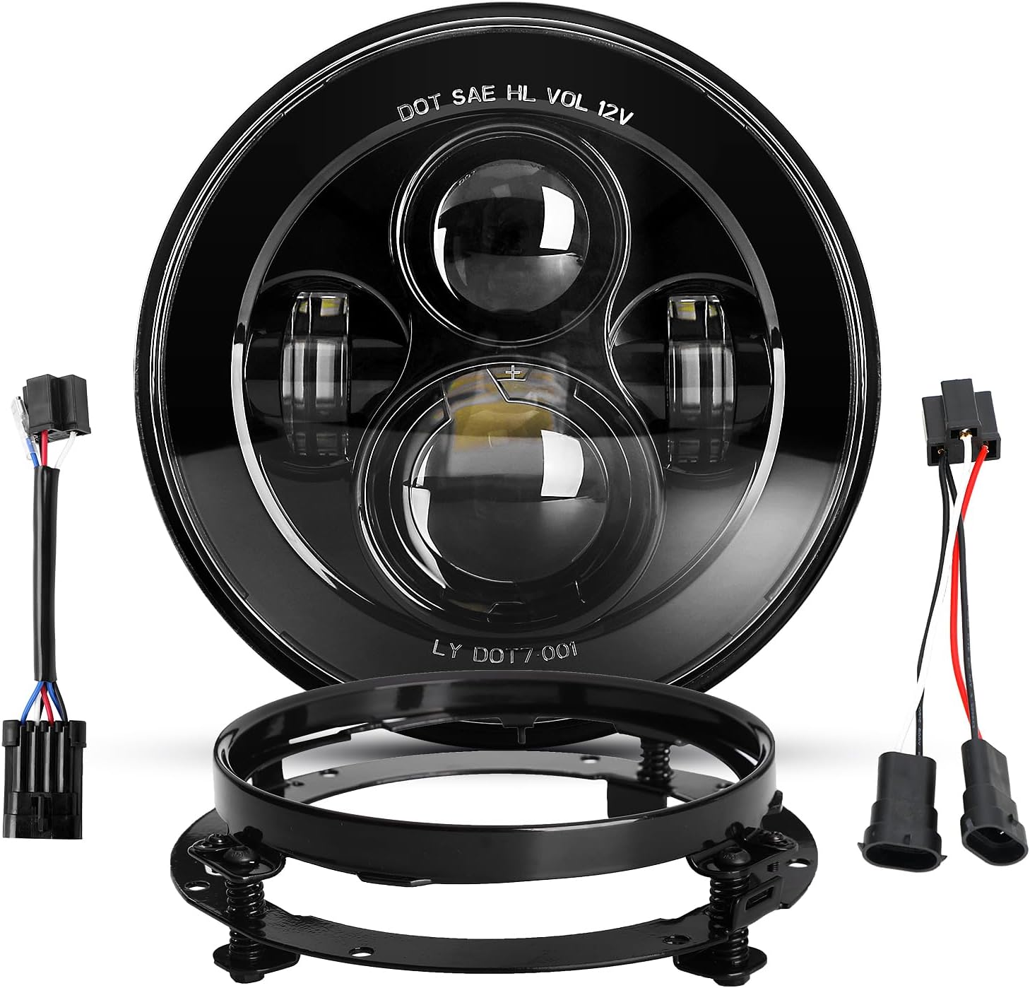 Dot Approved 7Inch Black LED Headlight with Mounting Bracket Compatible with Motorcycle Tour,FLD,Softail Heritage,Street Glide,Road King,Electra Glide,Yamaha V-Star Road Star Wrangler