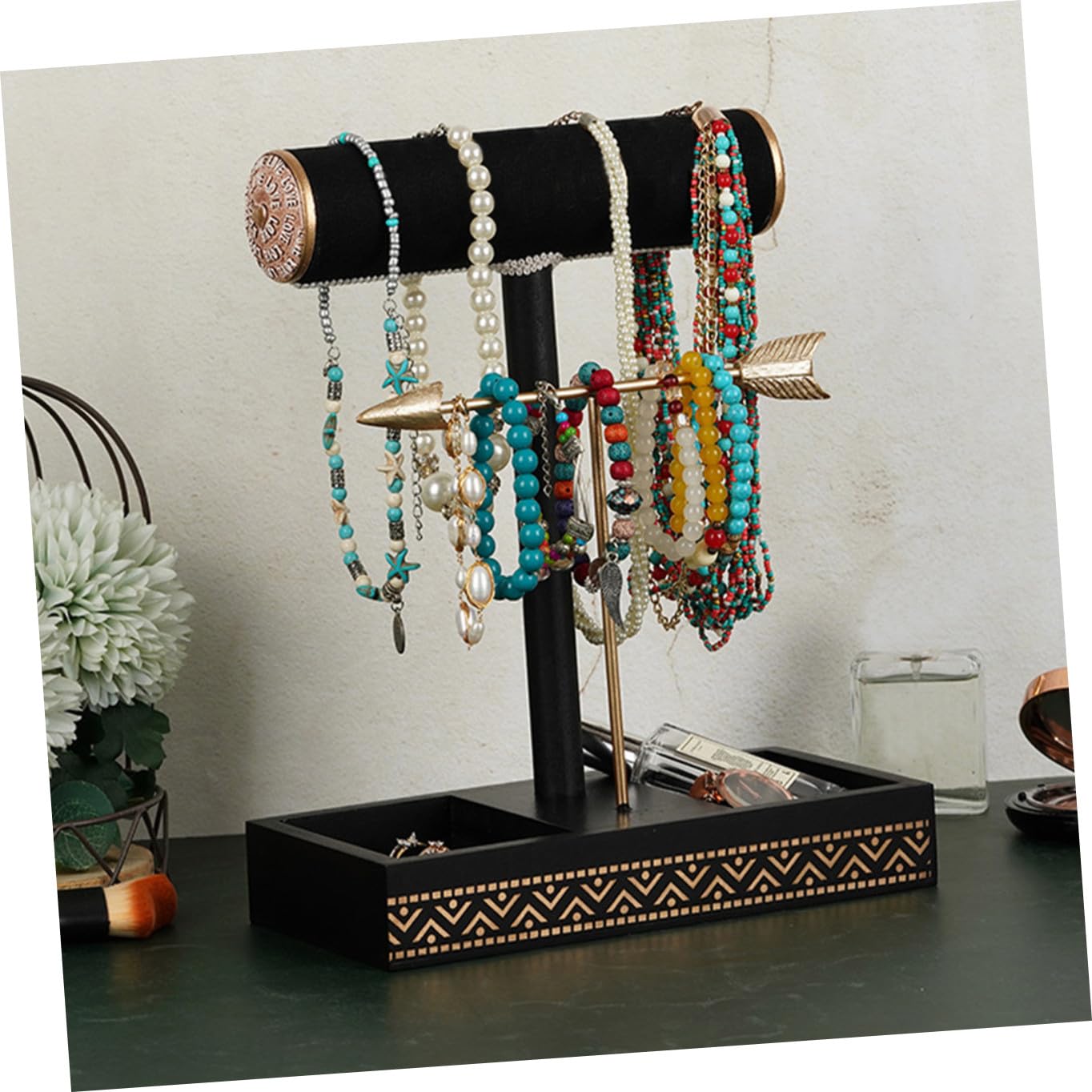 Alipis Estante de Almacenamiento de Joyas Estante de Exhibición de Joyas Negro y Dorado Organizador para Collares y Pulseras Soporte para Collares y Aretes
