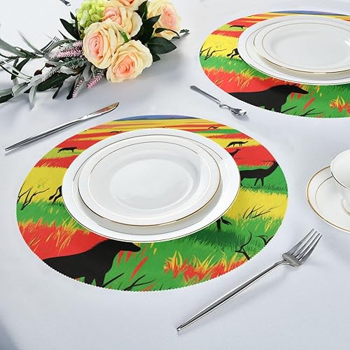 Miniatura 6 de Colorful Grass Animal Silhouette Round placemats Heat Resistant placemats Easy to Clean Waterproof manteles para platos 15.4x15.4in Set of 6