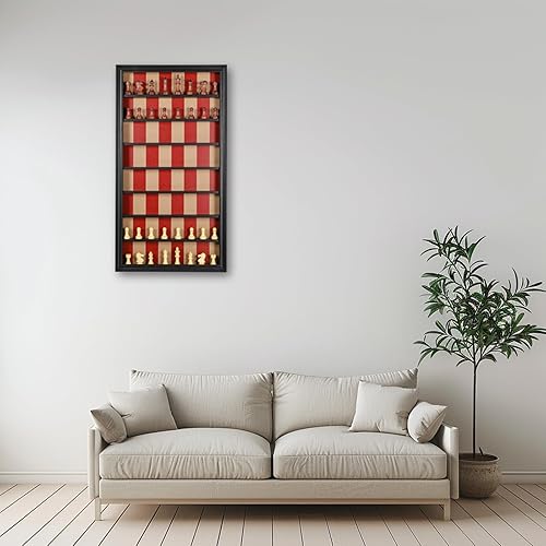 Miniatura 4 de Juego de mesa gigante montado en la pared, juego de ajedrez de madera con un juego completo de piezas de ajedrez talladas, gabinete vertical para