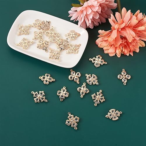 Miniatura 5 de Cheriswelry Colgantes de corazón de aleación de oro claro con diamantes de imitación, colgantes de cristal brillante, cuentas de flores para aretes,