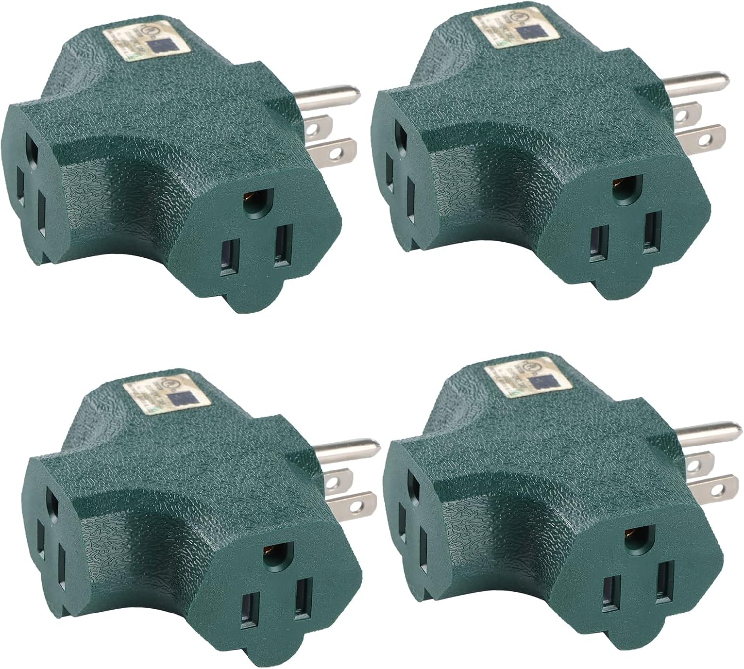 3 Outlet Adapter [UL Listed] 3 Way Outlet Splitter - 3 T-Shaped Adapter Outdoor Power Splitter Grounded Wall Tap Adapter Heavy Duty (4, green)