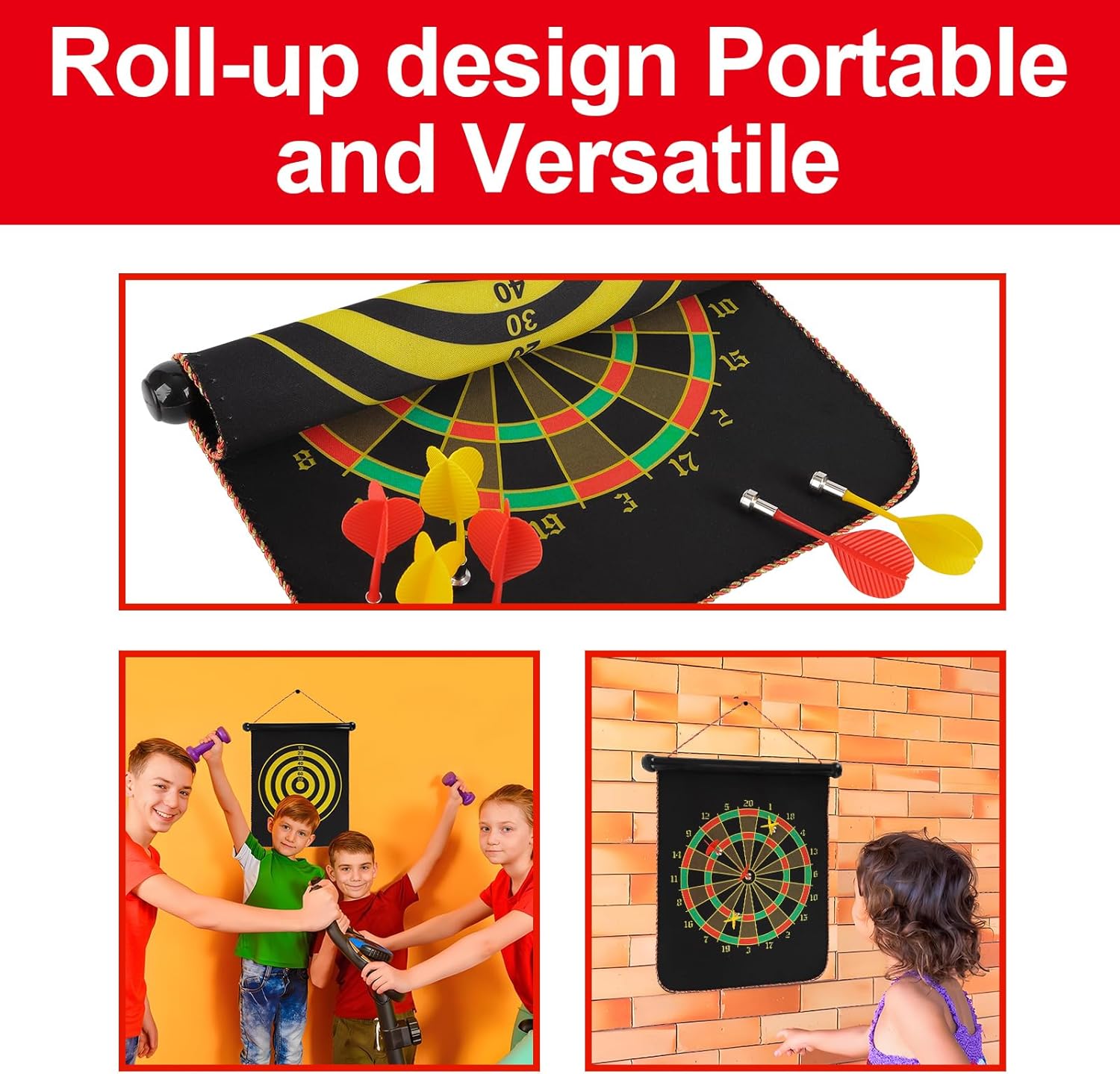 Magnetic Dart Board, 15 x 12 Inches Dart Boards for Youth Boys Girls, Two Sided Roll Up Dartboard,12 Magnetic Safe Darts, Indoor Outdoor Game, Room Decor, Best Gifts for Teen Boys 13-18 - Image 5
