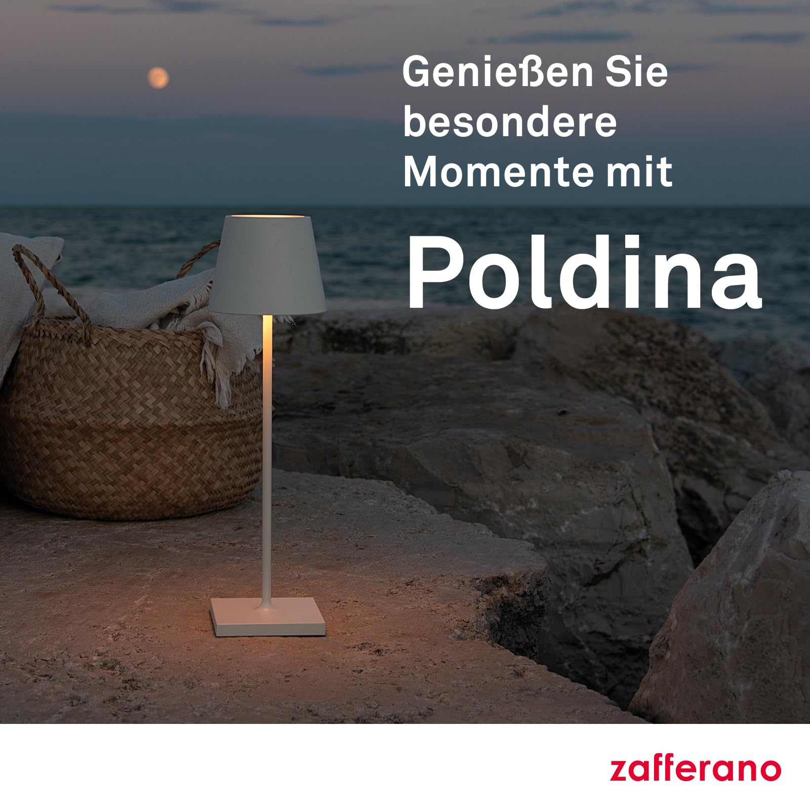 Zafferano, Poldina Pro Lampe, Kabellose, Wiederaufladbare Tischlampe mit Touch Control, Auch für den Außenbereich Geeignet, Dimmer, 2200-3000 K, Höhe 38 cm, Farbe Schwarz
