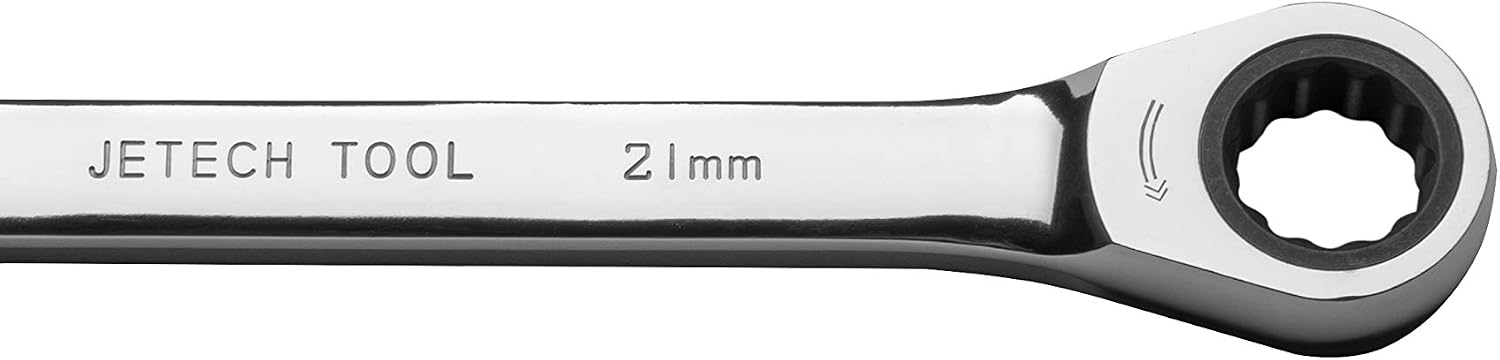 Jetech 21mm Gear Wrench - Metric Industrial Grade Cr-V Steel Ratcheting Combination Wrench, Ratchet Spanner in Polished Chrome Finish - Image 3