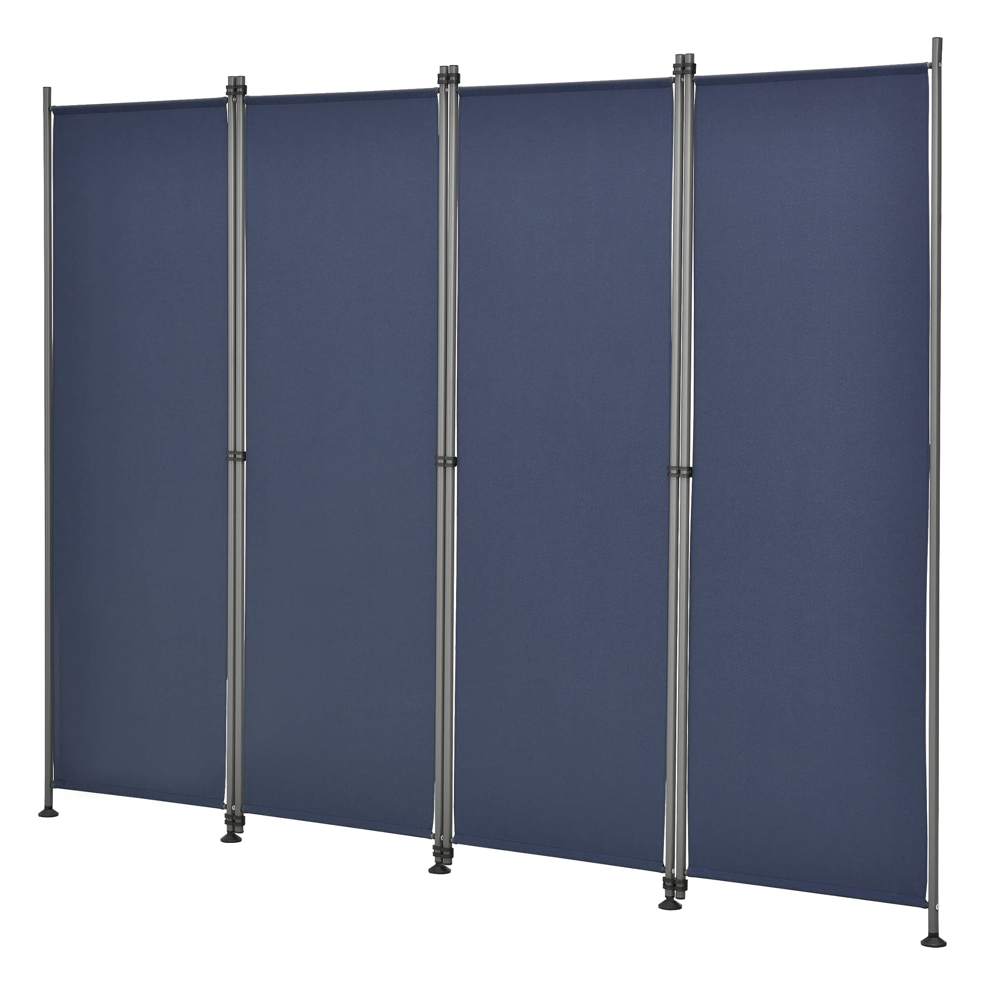 Paravent de Confidentialité Brise-Vue Séparateur à 4 Panneaux Résistant pour Extérieur Intérieur Acier Polyester 215 x 170 cm Bleu Foncé
