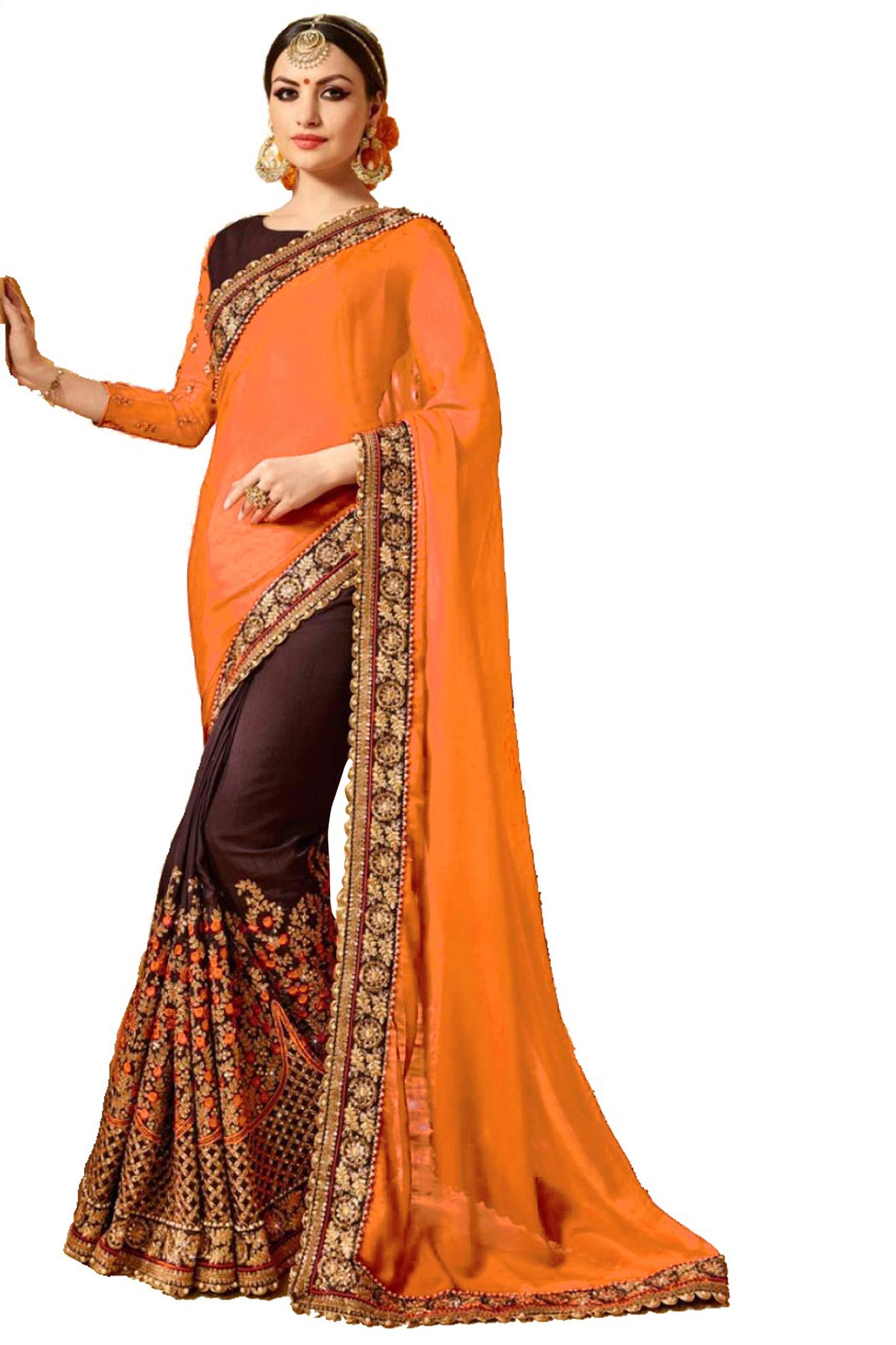 GenericSRUJAMI TEX Women's Pure Georgette Embroidered saree with blouse Piece