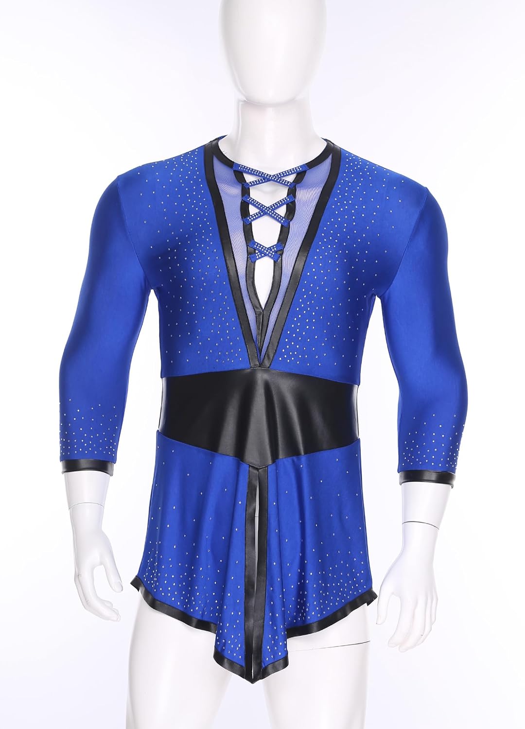 Men Rumba Dance Shirts Shiny Rhinestones V Neck Swallowtail Shirt | Latin Ballroom Dance Costume,Figure Skating Gymnastics Dancewear,V Neck,Long Sleeve Swallowtail Shirt Tops,Asymmetrical Tunic