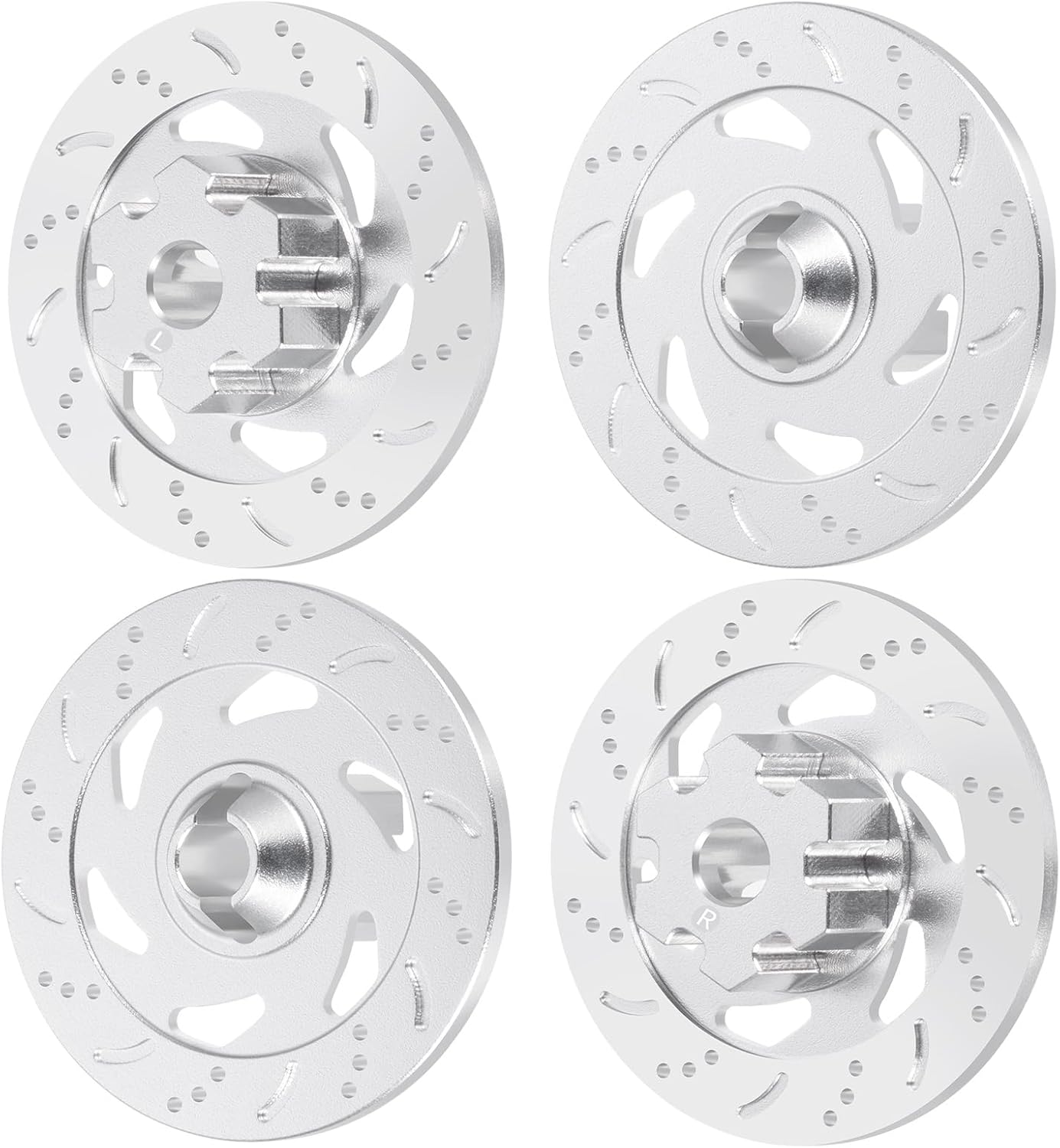 4PCS/Set RC Wheel Brake Disc RC Car Aluminum Hex Hub Wheel Rim Tires Brake Disc RC Alloy Disc Brake Set Compatible with Traxxas 1/7 UDR Unlimited Desert Racer RC Car Upgrades (Silver)