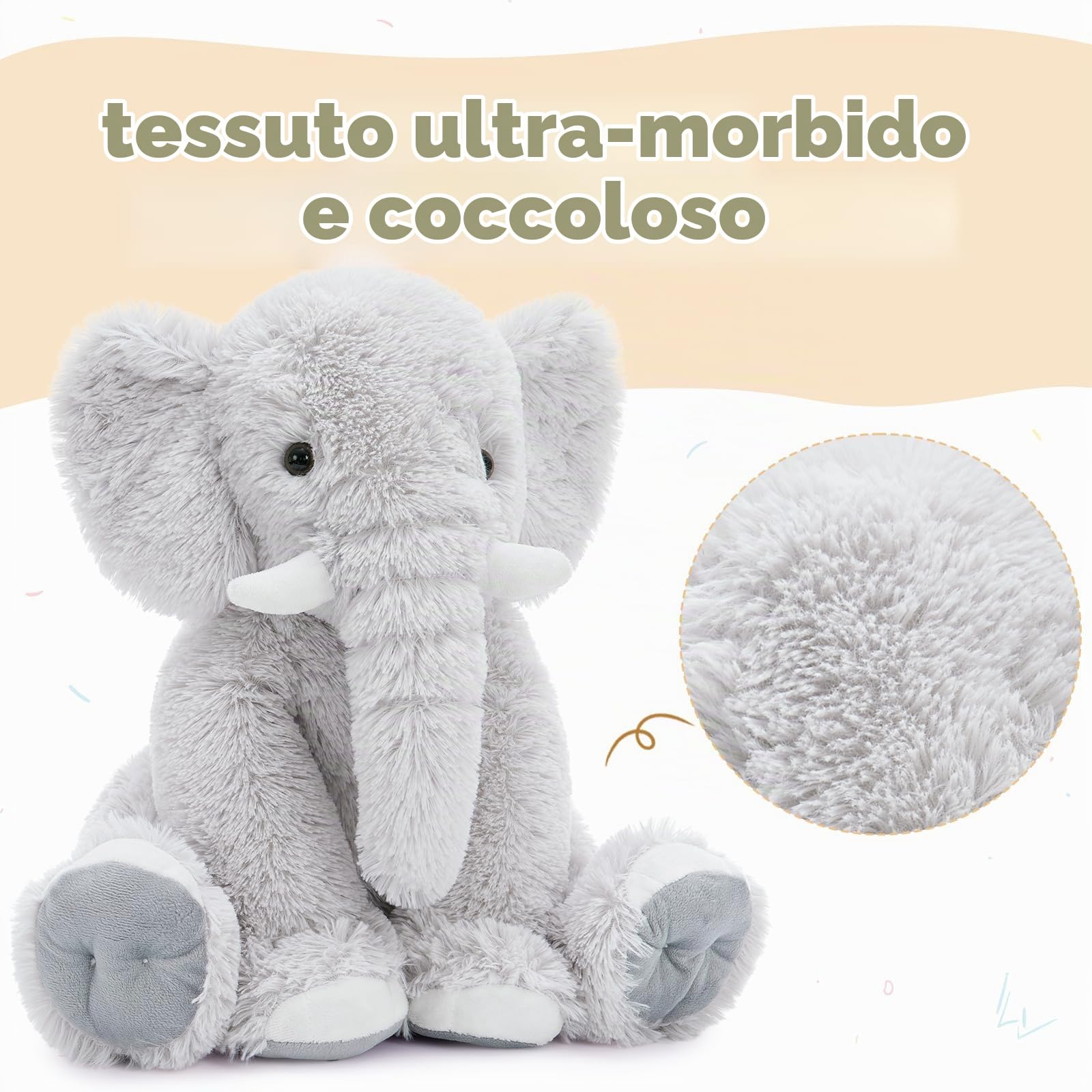MorisMos Elefante Peluche Grigio Morbidi 50cm, Animali di Peluche Giocattolo Coccolosi Morbido per Bambini, Elefante Peluche Pupazzo Carino Regali per Ragazze Ragazzi Bambini (Grigio)