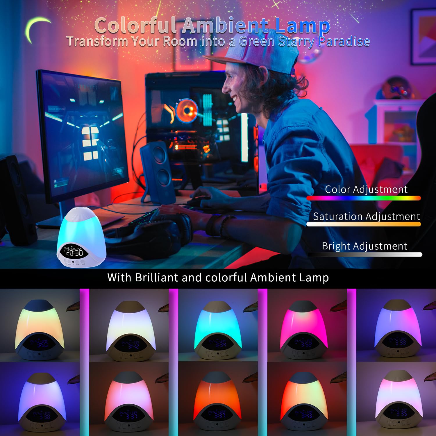 Elec3 Laser Star Lights for Ceiling, Galaxy Projector with 16 Ambient Lamp, Timer and 16 White Noise, Bluetooth Speaker, 2 Alarm Clock Laser Star Projector for Adult Kids Room Decor Stress Gifts