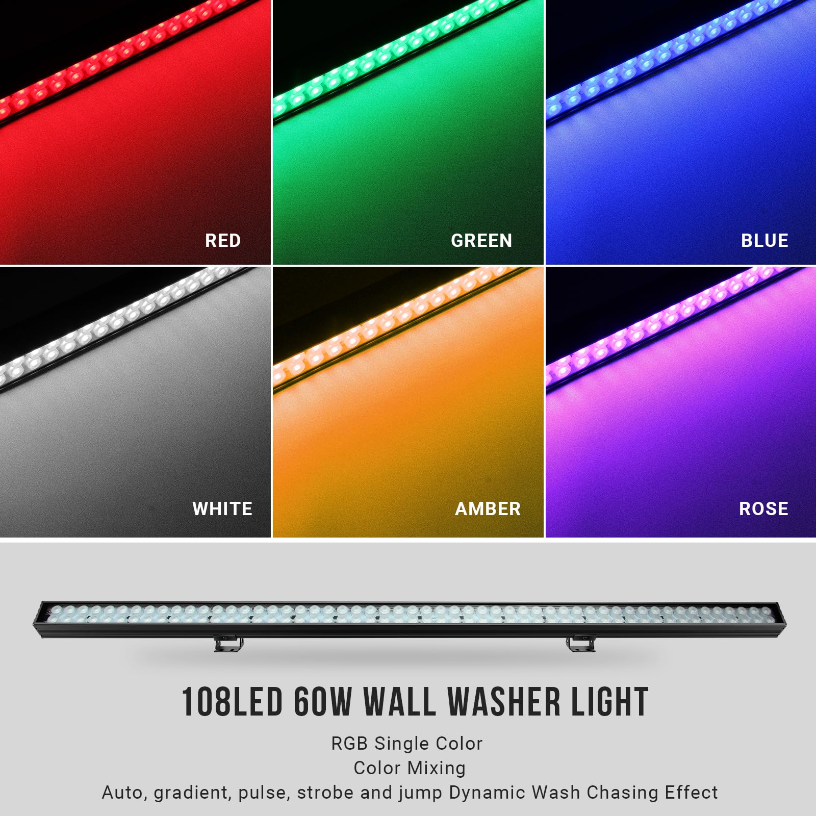 60W RGB Stage Wash Light Bar - 108LEDs DJ Light Bar by Smart APP & Remote Control Dynamic Lighting Effects with Timing & Music Sync Function for Home Decor Wedding Church Party Stage Lighting Effects