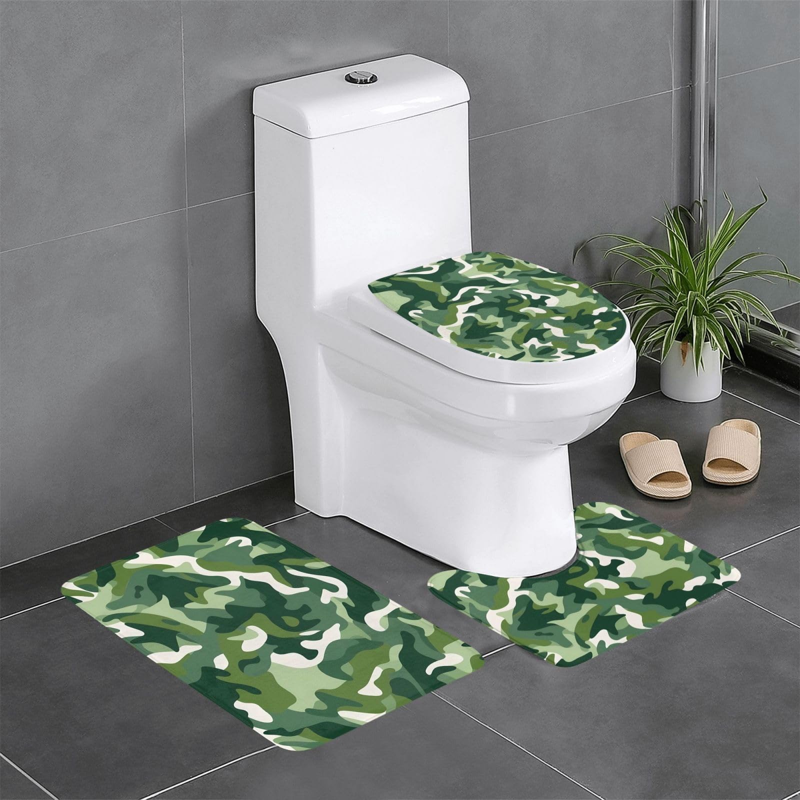 Tapis de sol WC antidérapant vert camouflage pour une salle de bain moderne