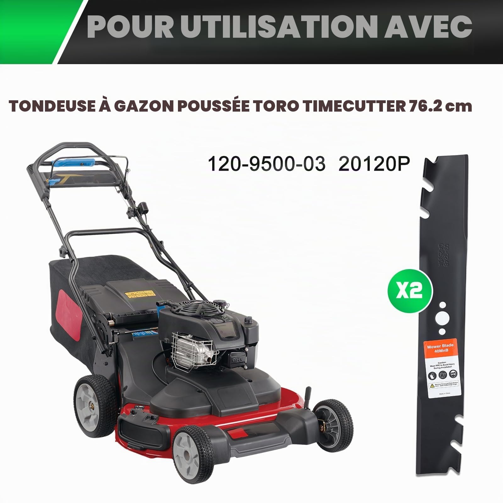 Grasscool Timemaster 30 Lot de 2 Lames de Mulching pour tondeuses à Plateau de 76,2 cm, compatibles avec Les modèles Toro 20199, 20200, 20975, 20977 (20120P 120-9500-03)