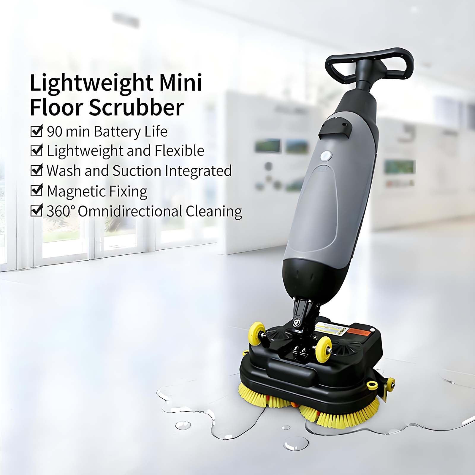 Lavapavimenti Professionale Leggera da 20 kg (44 Libbre), Asciugatura Istantanea, Doppia Spazzola, 360 Giri/Min, Macchina A Spinta Senza Fili da 120 Minuti per Hotel E Supermercati Red