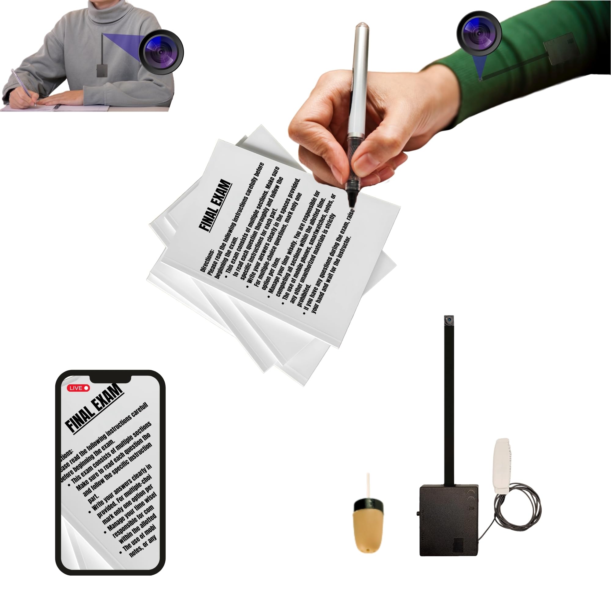 PingaOculto Mini Telecamera Spia Nascosta WiFi con Auricolare Spia Invisibile per Smartphone - Lente Camuffata a Bottone e Controllo Remoto (Camera Wifi Pro Batteria Integrata + Vip Pro SuperMini)
