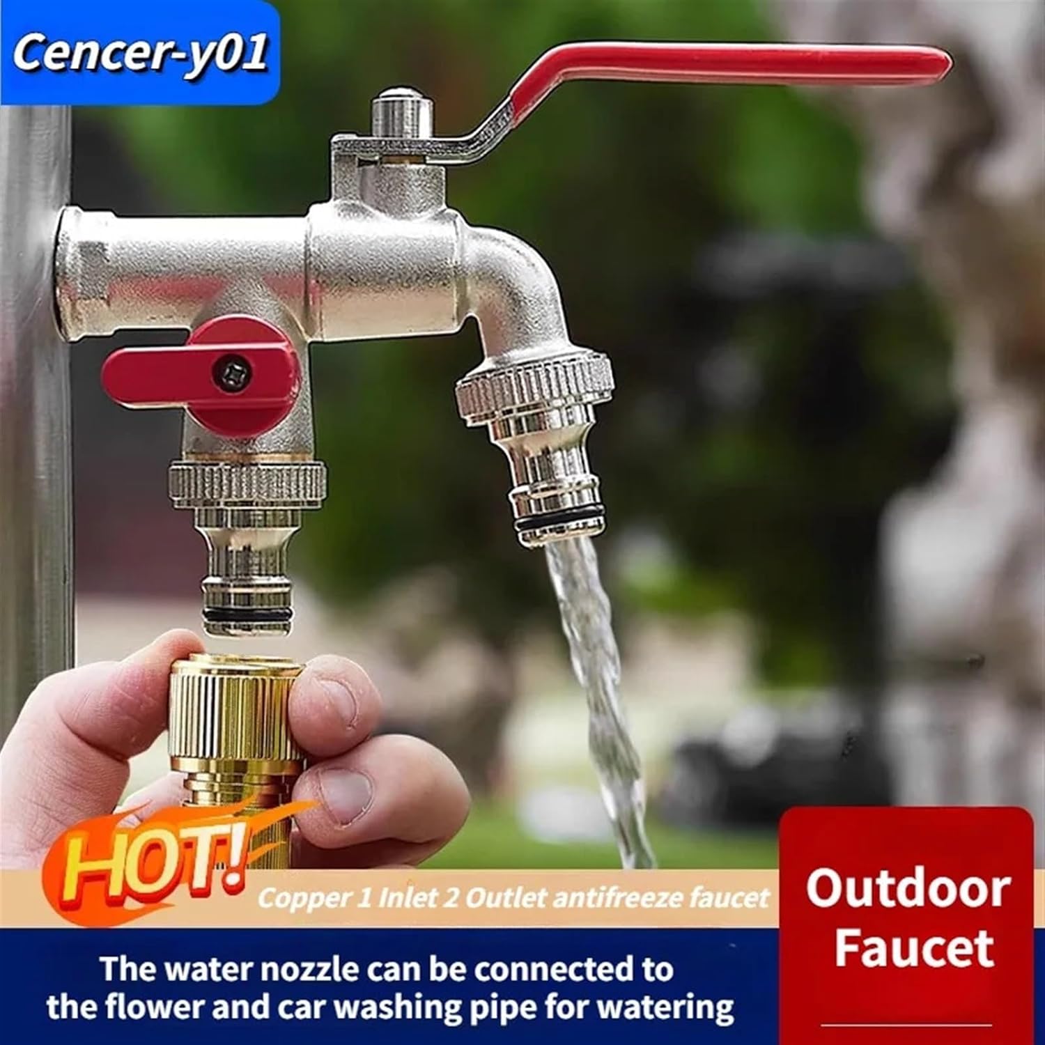 Industrial And Home Irrigation Zinc Alloy Garden Bibcocks 1 Inlet 2 Outlet Bibcock With Dual Nipple And Outdoor Balcony Faucet 1Pcs(C)