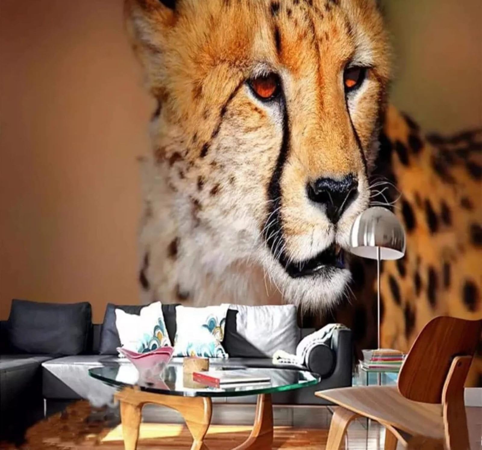 XLMING Minimalist Three Dimensional Hand Drawn Animals Cheetah 3D Wallpaper Luxury Silk Study Dining Feature Sofa Grey Bedroom Living Room Tv Decorative Wall-430cm×300cm