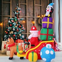 AKEYDIY 6 FT Christmas Inflatable Yard Decorations Outdoor, Blow Ups Santa Claus Reindeer on Sleigh with Gift Boxes, Built-in LED Light Christmas Ornaments for Home|Yard|Garden|Lawn|Party|Malls|Patio