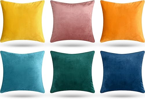 Paquete de 6 fundas de almohada decorativas de terciopelo, fundas de almohada cuadradas y suaves, fundas de cojín para sofá, cama, automóvil,