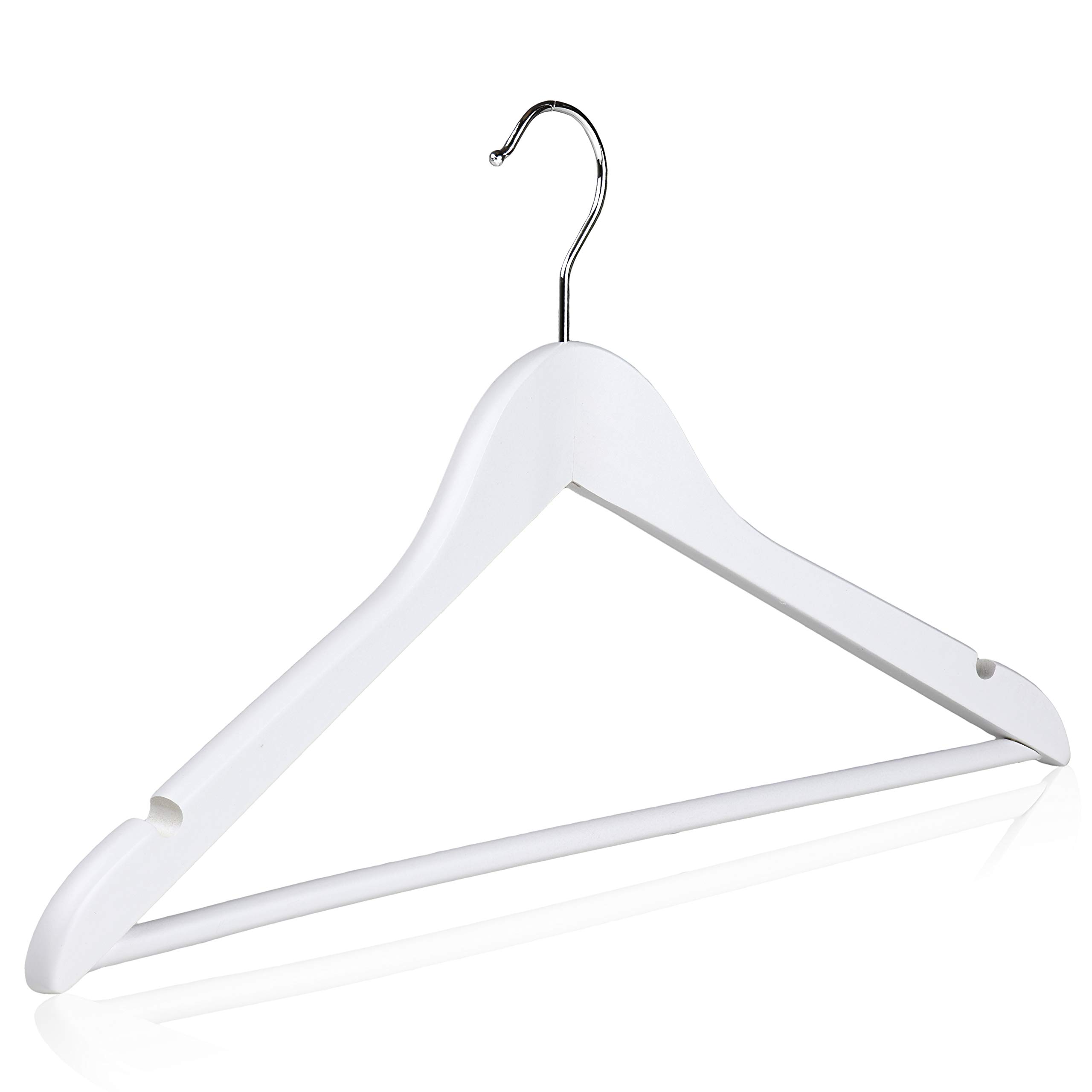 The Hanger Store White 30 Wooden Suit Hangers, Angled Coat Hangers With Notches And Trouser Bar