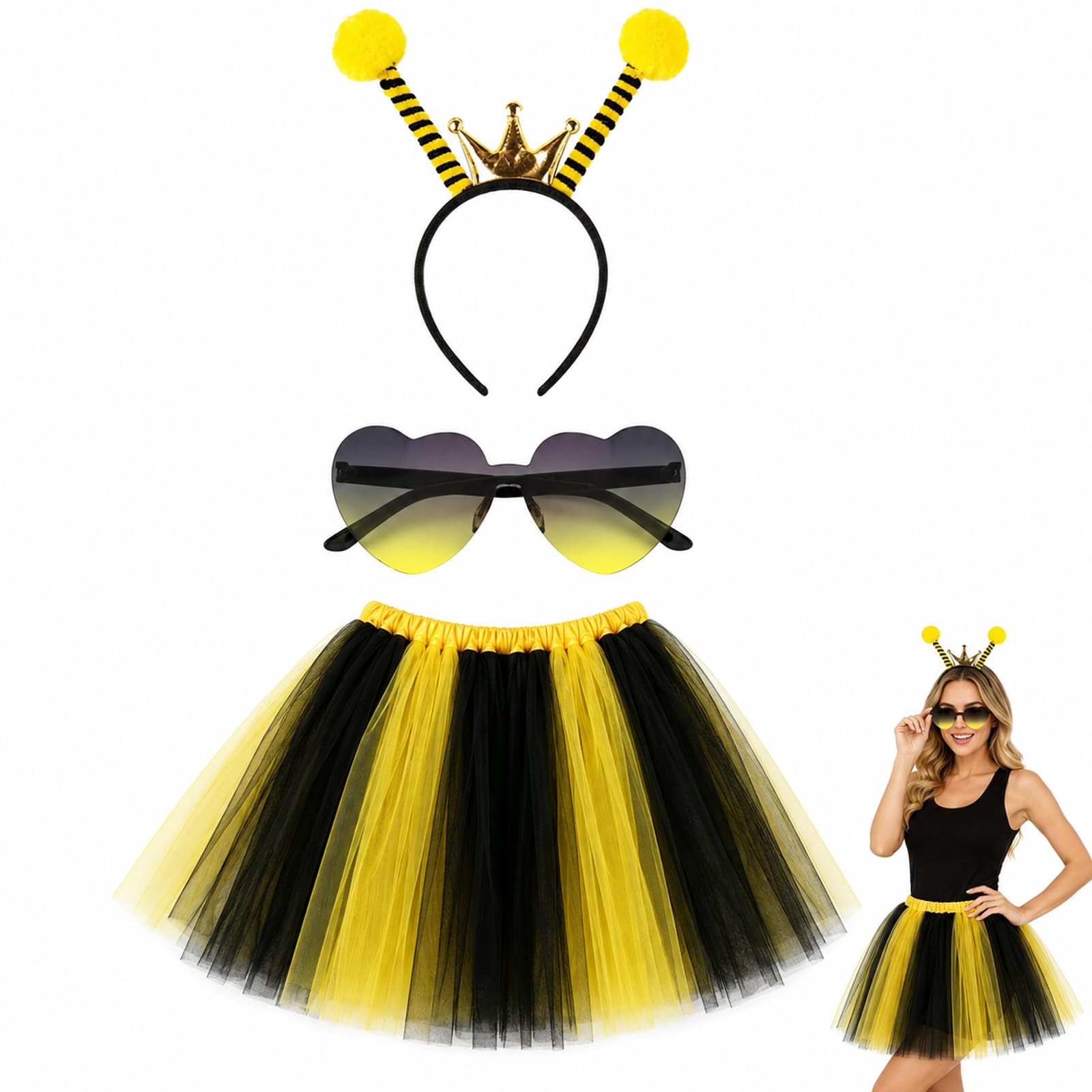 MAUDFEK 3 PCS Bee Costume, Bee Costume Kids, Complete and Charming, Ideal for Dress up Parties and Role playing, a Great Gift Option