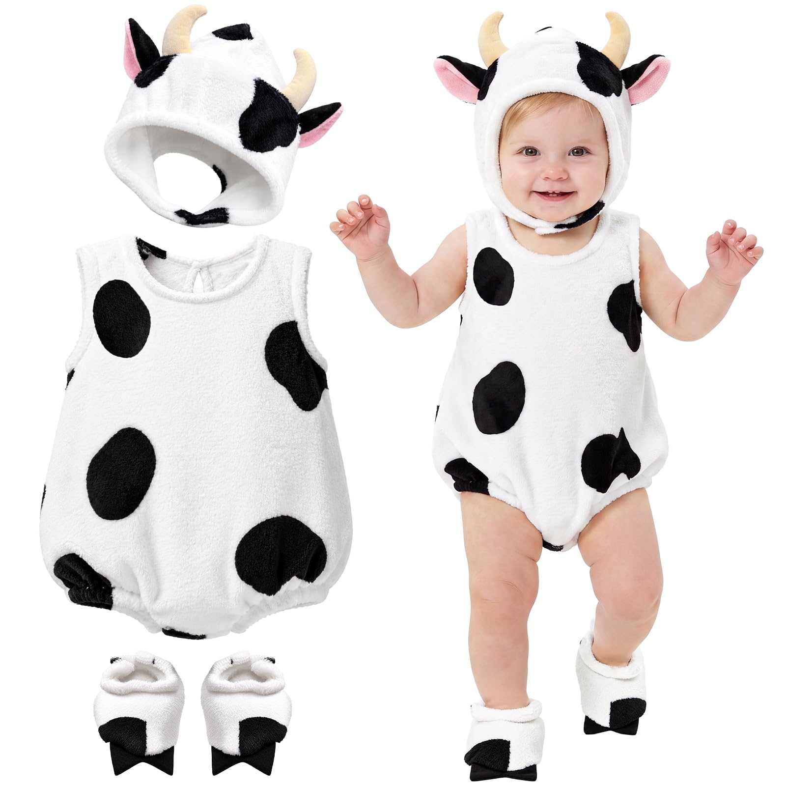 Beipegin Cow Costume Kids Baby Jumpsuit Toddler Animal Costume Hat Shoes — image 1