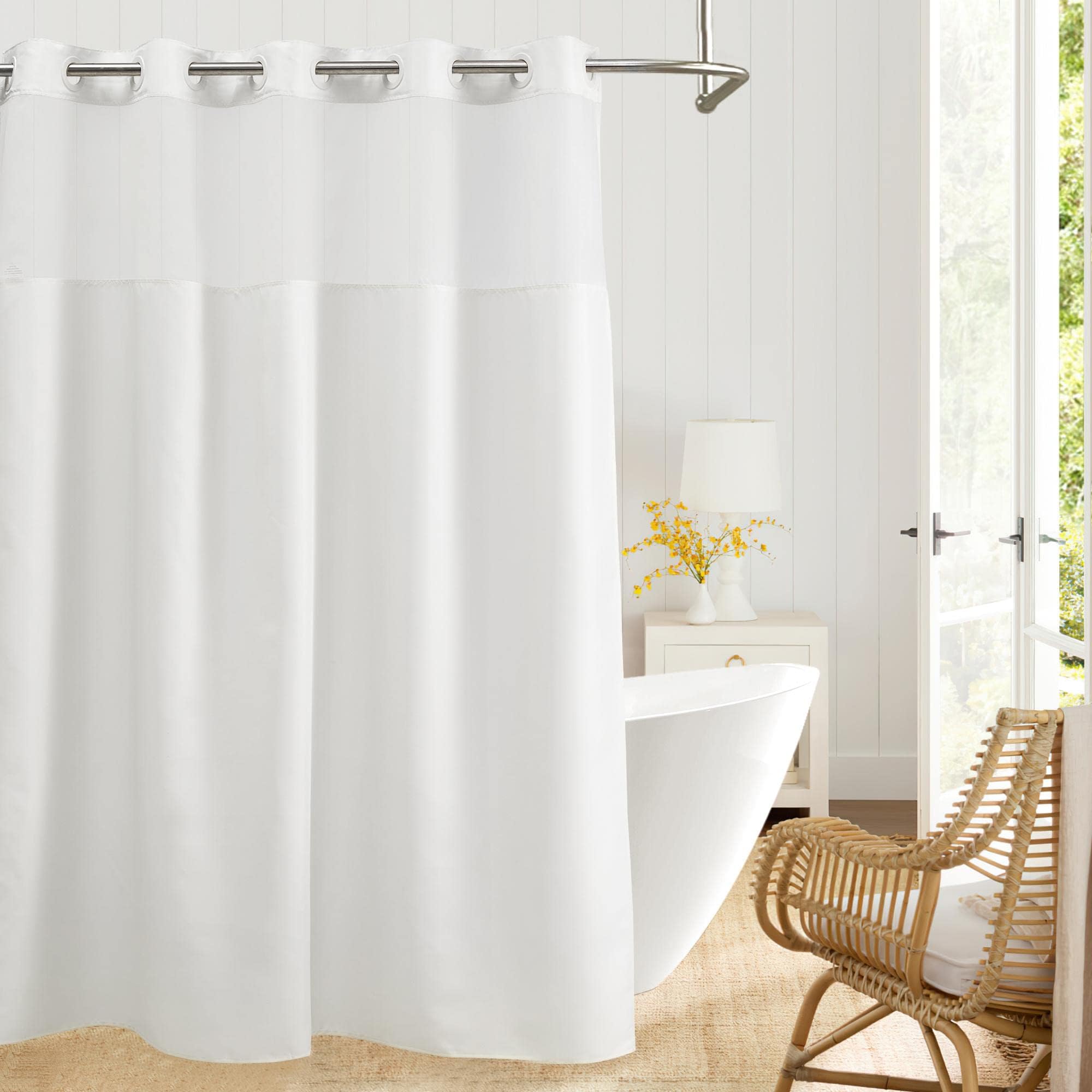 Extra-Long White Fabric Shower Curtain for Bathroom, Hotel Quality with Window, Machine Washable, Water Repellent, 71" W86" H Long Size