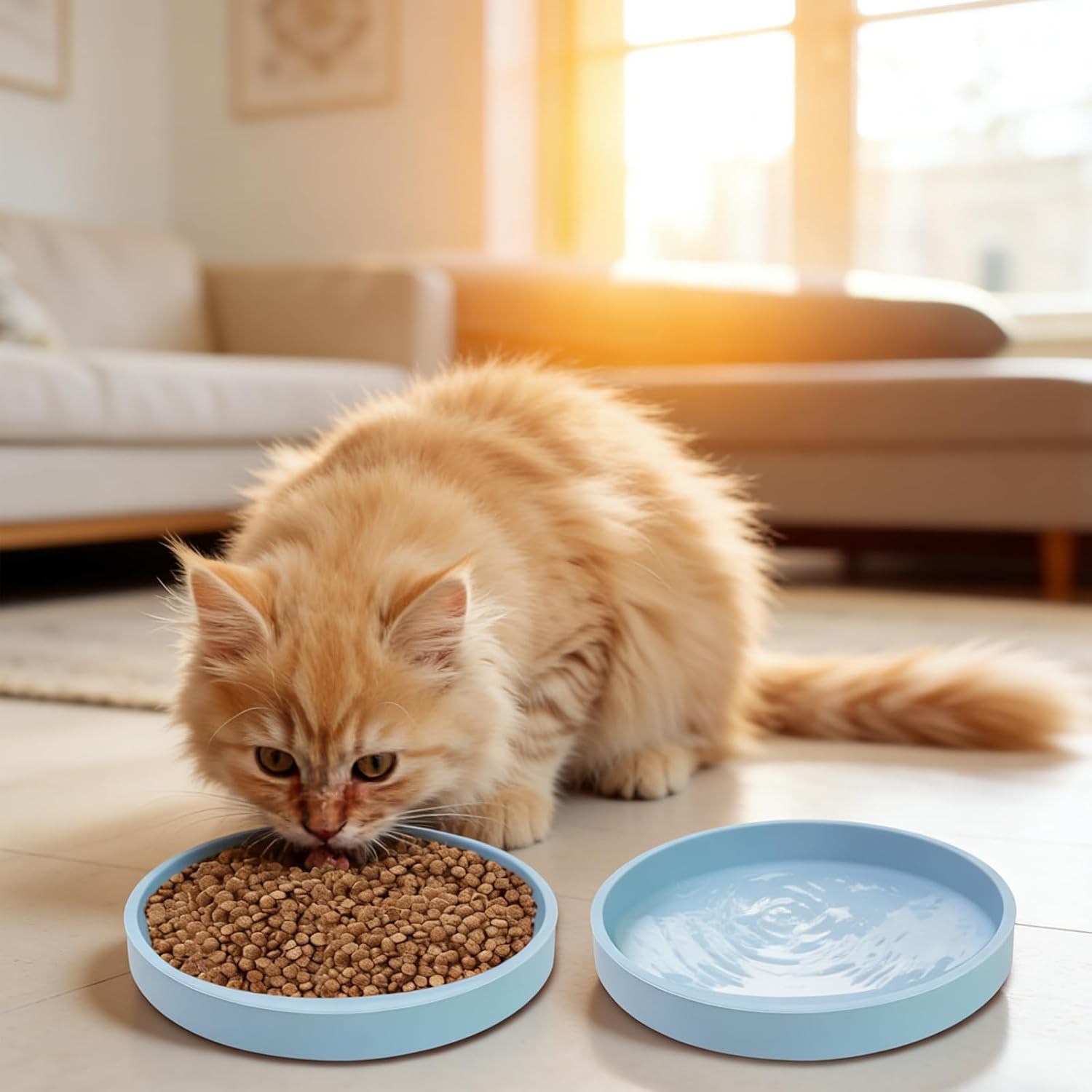 Silicone Dog Bowl Shallow Cat Food Bowls, 6 Inch Wide Cat Bowls Whisker Friendly, No Spill Less Mess Dog Plates for Dry and Wet Food, Set of 3 Puppy Bowls for Small Dogs and Cats image 5