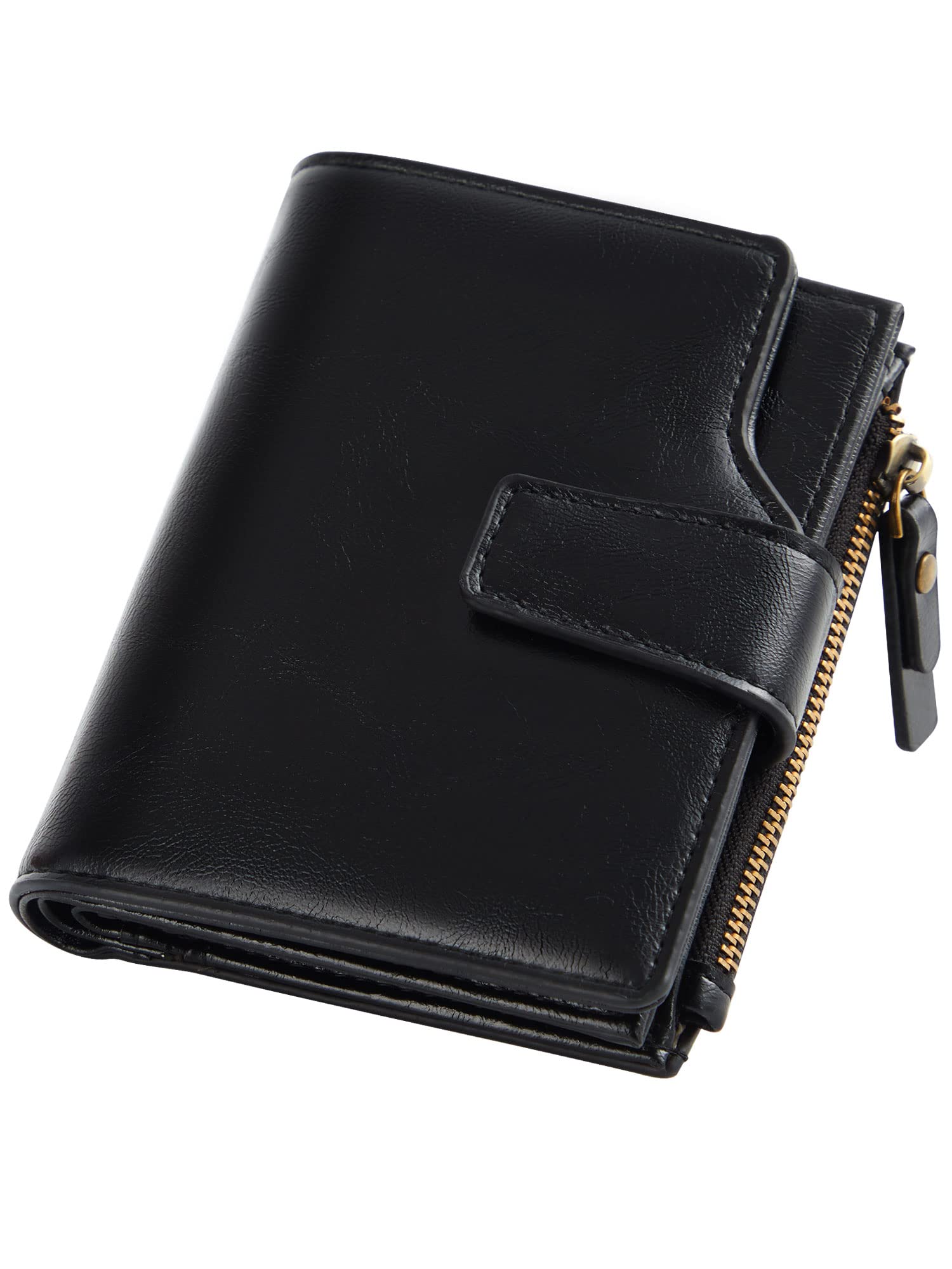 GSG SINCE 1998GSG Womens Purses Small Leather Wallets Bi-fold RFID Blocking Card Case Purse with Zipper Pocket Black
