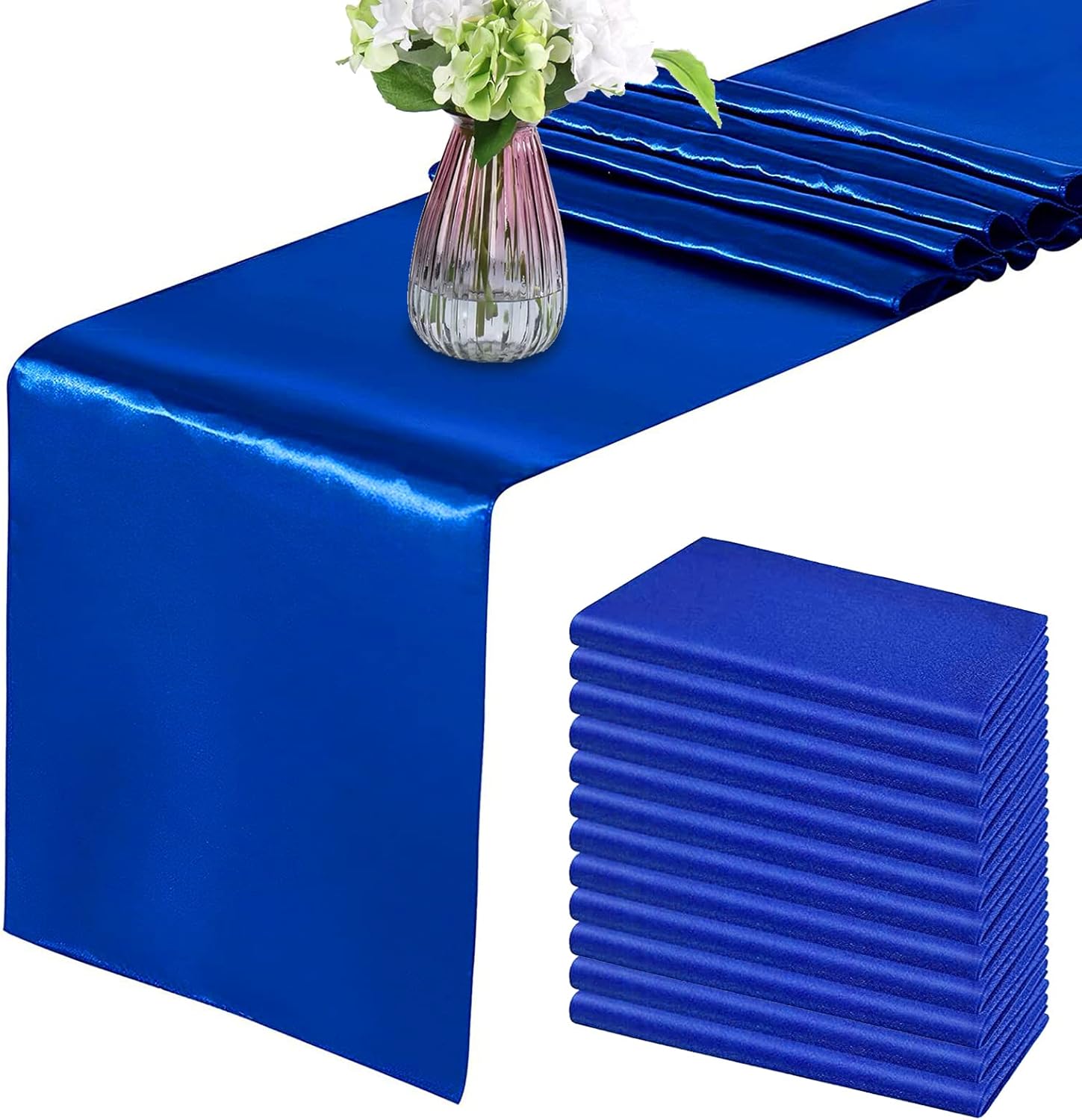 HMQIANG 12 Pack Royal Blue Table Runners, Full Satin Table