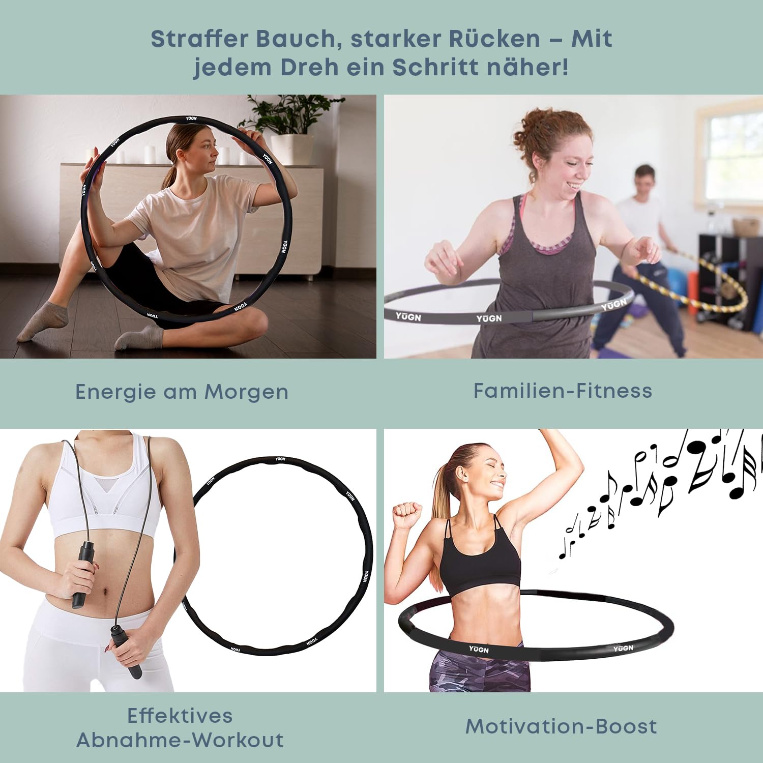 Vitality Hula Hoop Reifen Erwachsene Set 1.2KG - Enthält Springseil und 2 Widerstandsbänder und Tragetasche - Verbessert Fitness, Koordination & Flexibilität