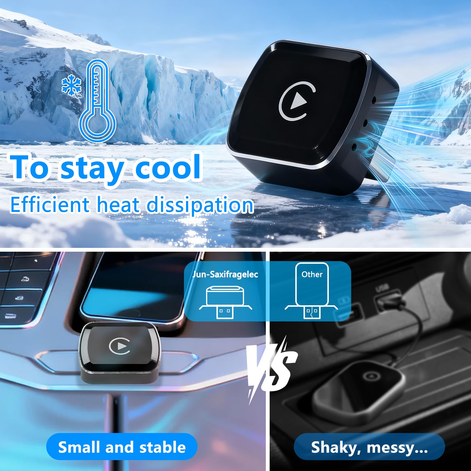 CarPlay Wireless Adapter, Mini kabelloser Car Play Adapter für iPhone, Upgrade Mini Wireless Adapter für CarPlay & Android Auto, Plug und Play Apple Carplay Box, Geeignet für Autos ab Baujahr 2015