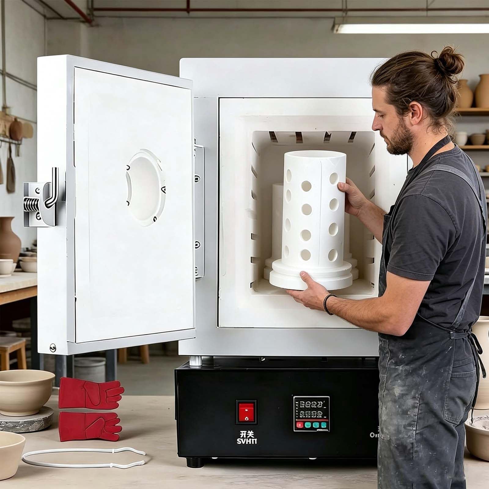 menglanchang Electric Kiln for Jewelry Casting, 1750W Burnout Furnace with Observation Window, 1150°C PID Muffle Oven for Pottery, Wax Burnout, Lab, Dental Work, Home Studio and Small Molds Setup