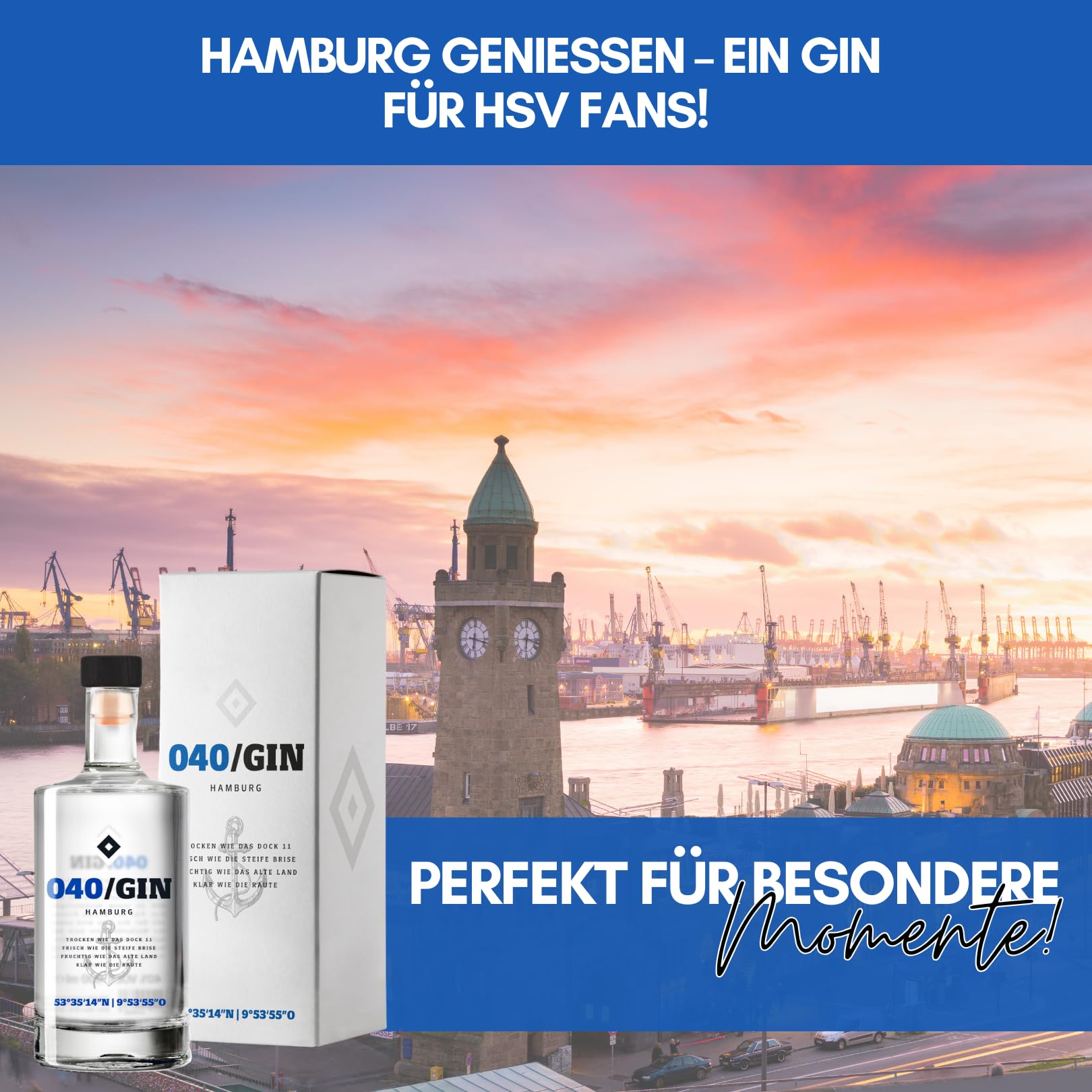 HSV 040 Gin mit Geschenkverpackung | Fanartikel, Fußball | Geschenkidee für echte Hamburger SV Fans, Männer, Frauen | Weihnachten, Hamburg |fruchtiger Gin des HSV | Einzelflasche 500ml | 40% vol.
