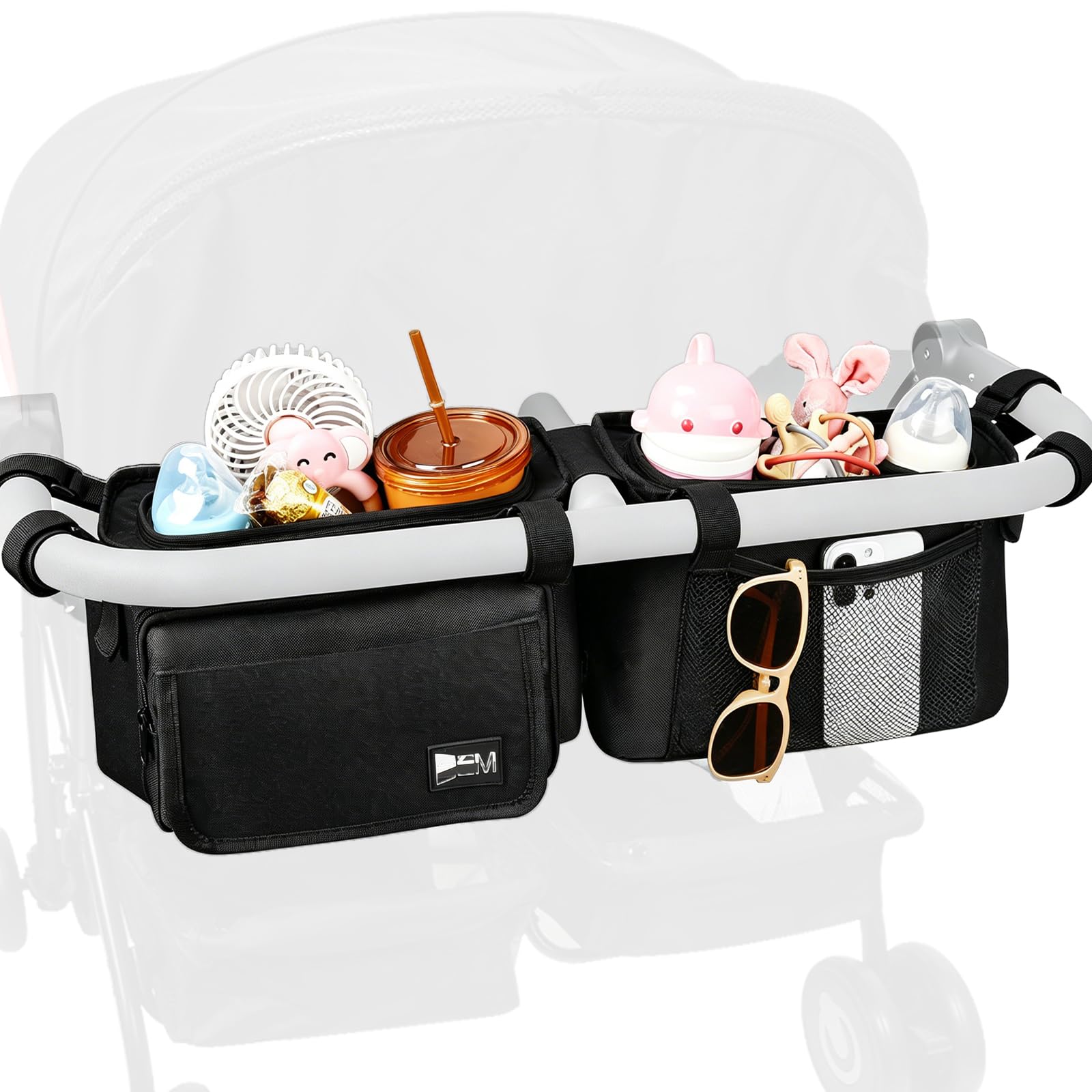ZZM Double Stroller Organizer with 2 Cooler Pockets,Compatible for Bob Duallie, Jeep and Baby Jogger City Mini GT2, Double Baby Stroller Accessories, Parent Console Double Jogging Stroller Organizer : Baby