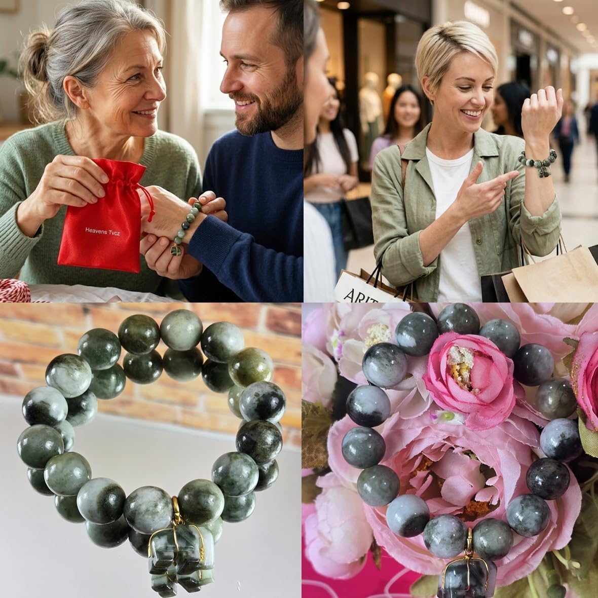 Natural Burmese Jade Bracelet with Elephant Charm – Genuine 13.80mm Green Jade Beaded Stretch Bracelet for Women & Men, Feng Shui Lucky Wealth Protection Crystal Jewelry with Red Gift Pouch